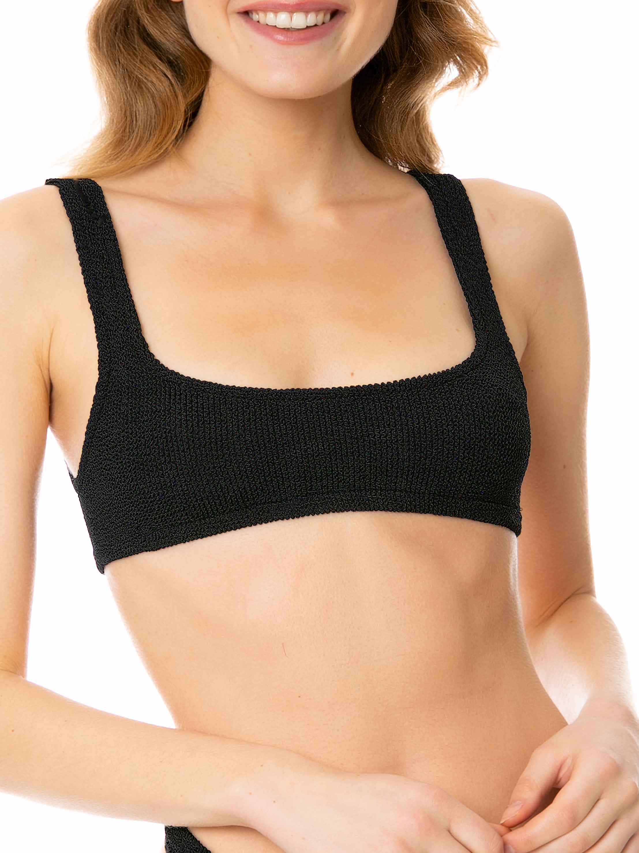 Woman black crinkle bralette top swimsuit - Image 2
