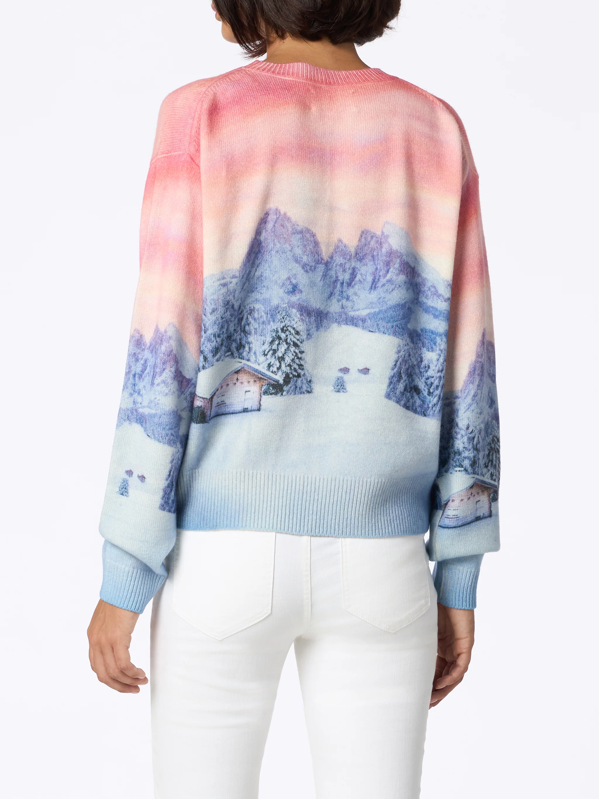 Louise cashmere blend sweater with chalet sunset print - Image 2