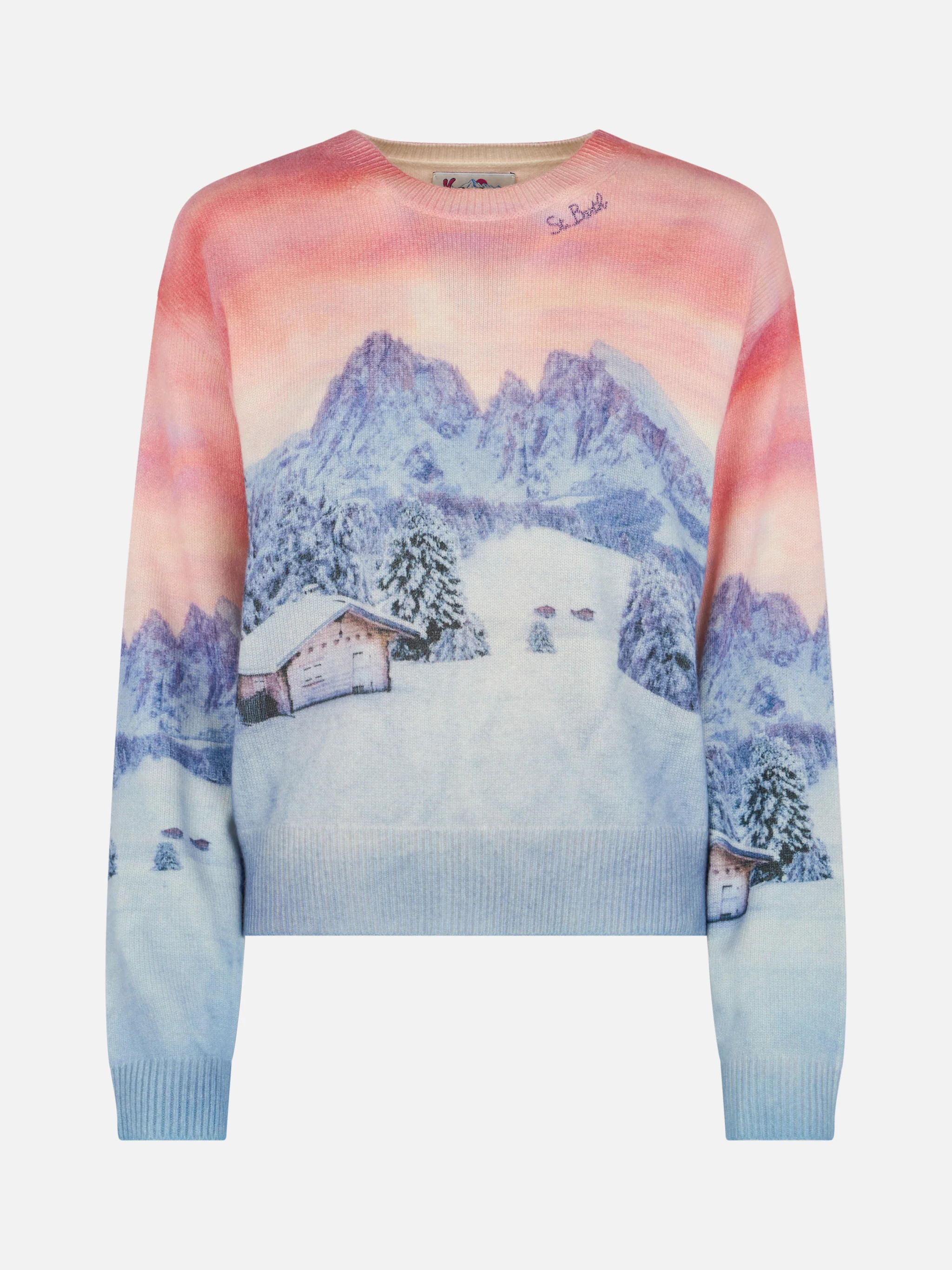 Louise cashmere blend sweater with chalet sunset print - Image 3