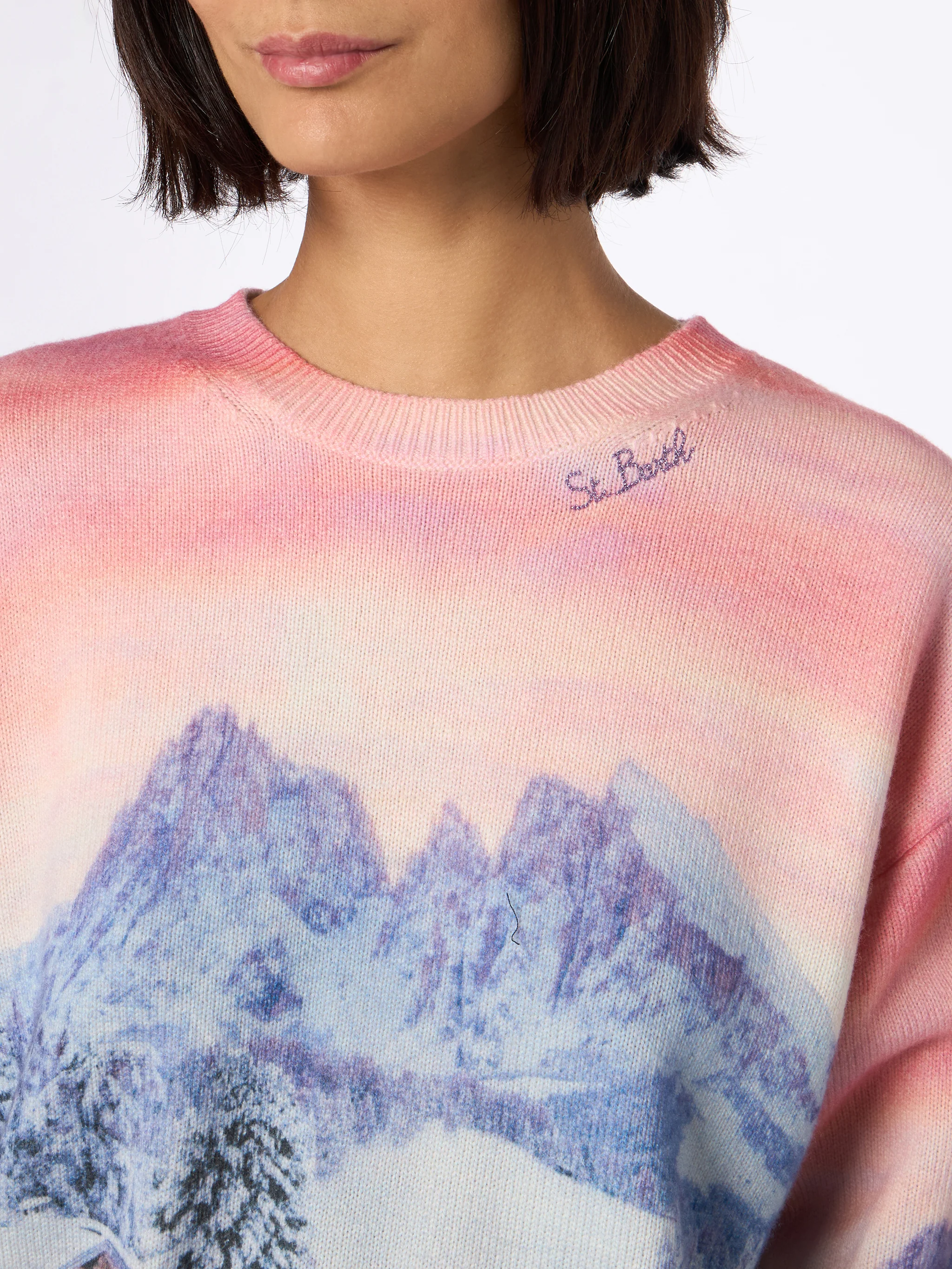 Louise cashmere blend sweater with chalet sunset print - Image 4