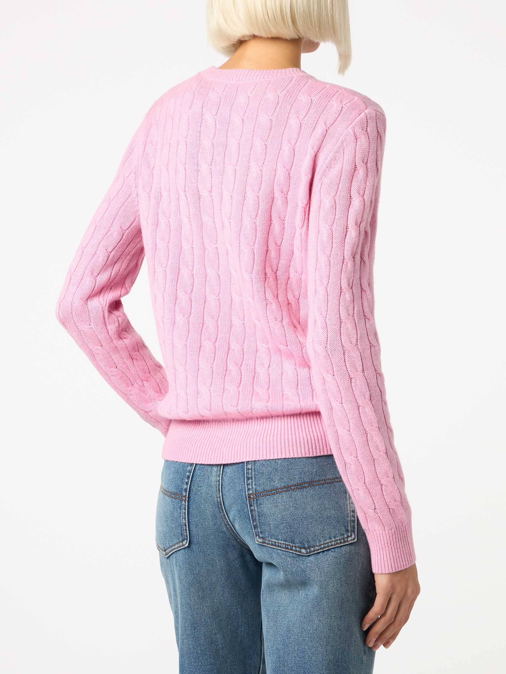 CASHMERE BLEND cable knit pink sweater Sorbonne - Image 3