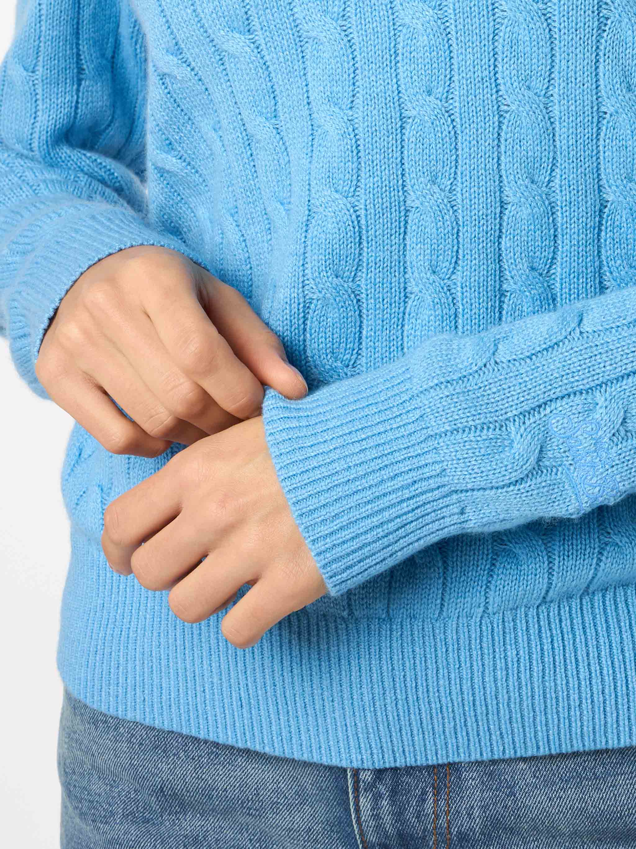 Sorbonne dusty blue cable knit cashmere blend sweater - Image 2
