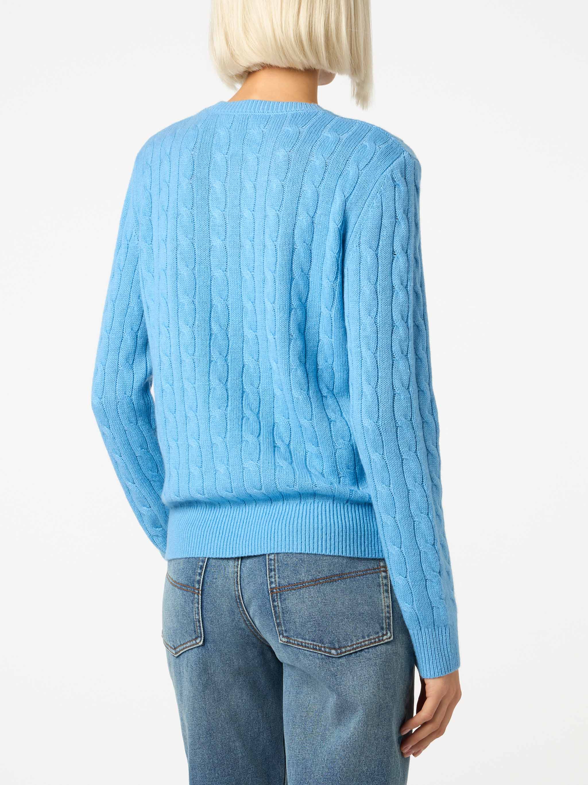 Sorbonne dusty blue cable knit cashmere blend sweater - Image 3