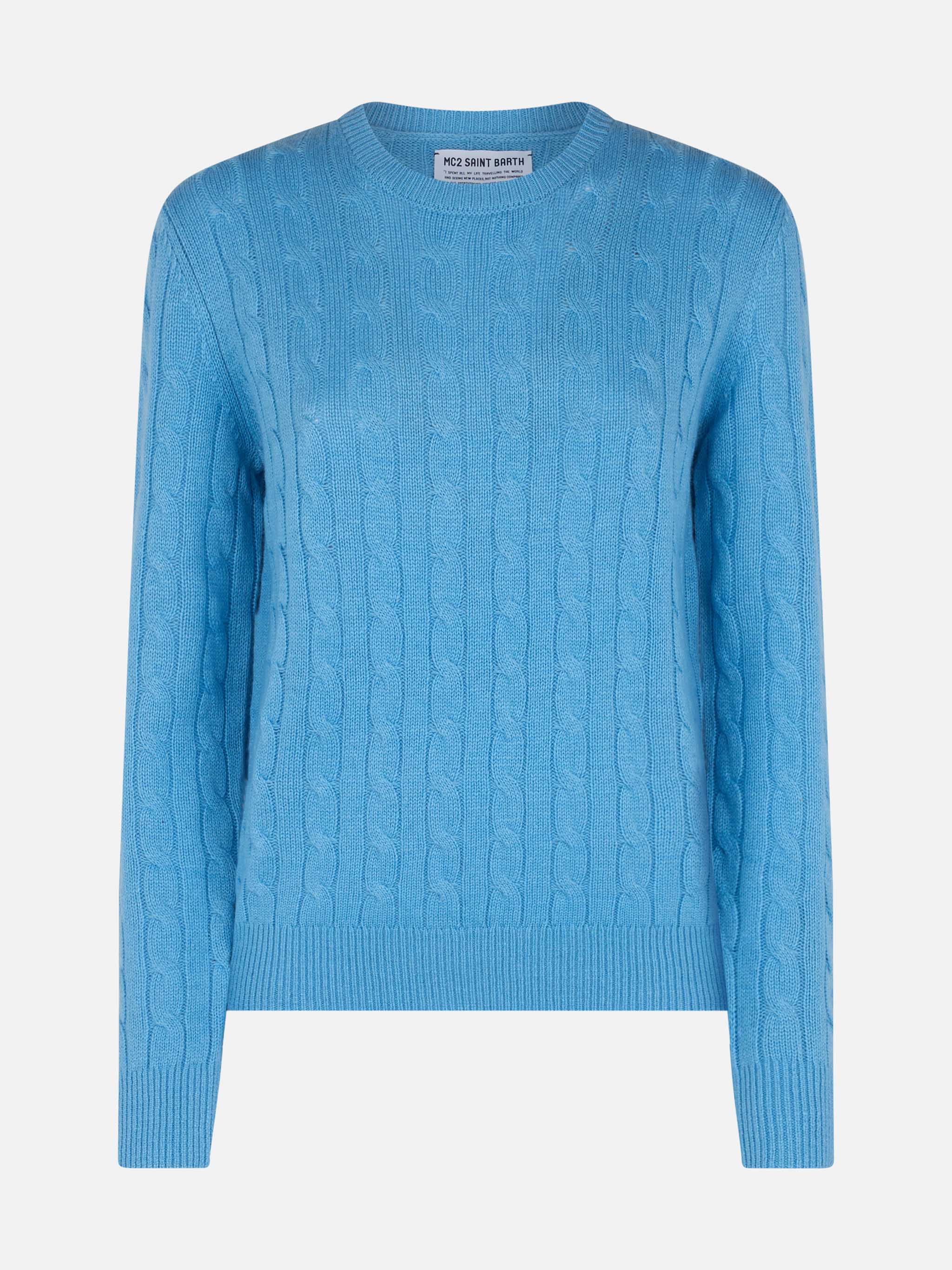 Sorbonne dusty blue cable knit cashmere blend sweater - Image 4