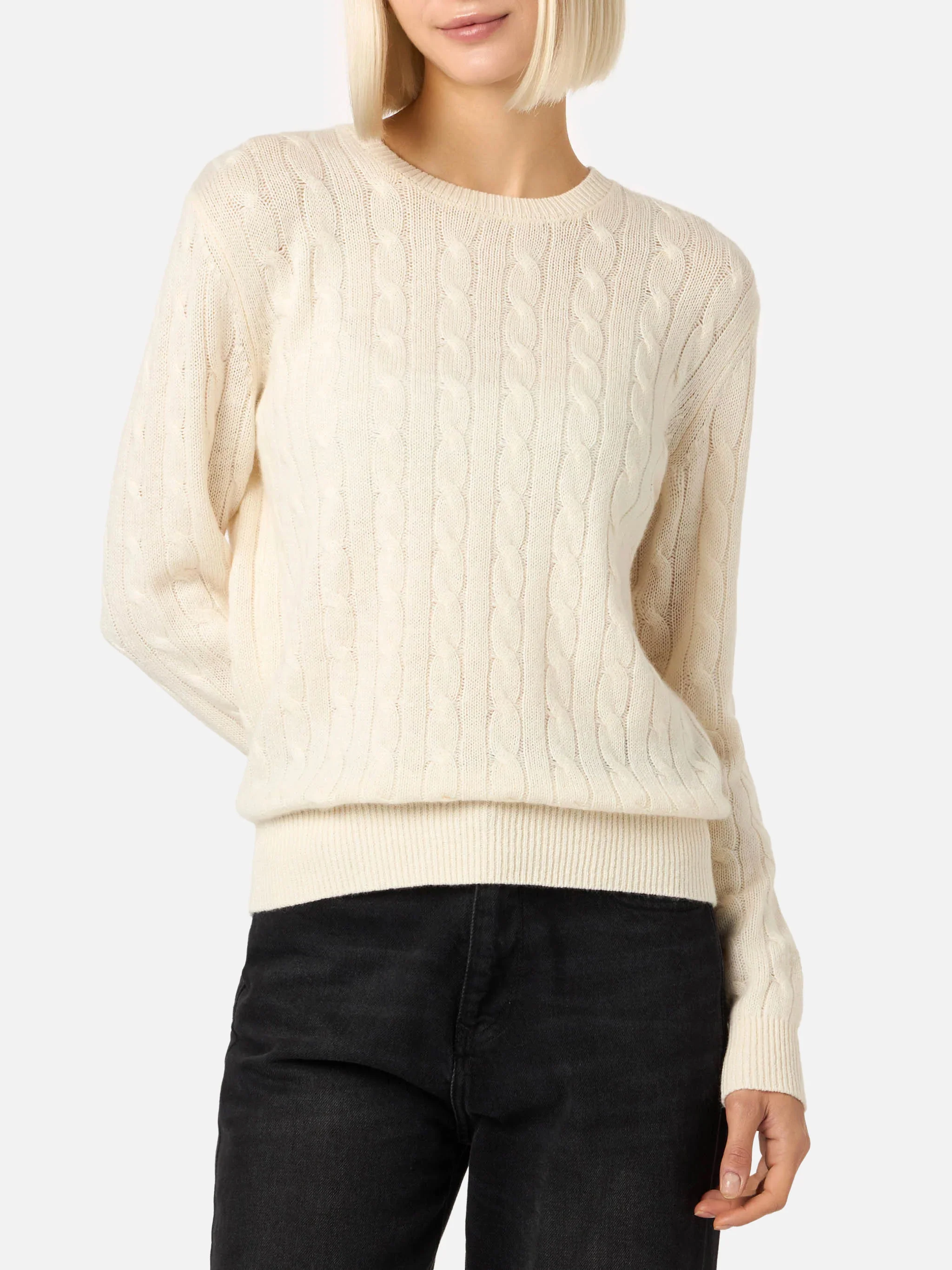 Sorbonne off-white cable knit cashmere blend sweater