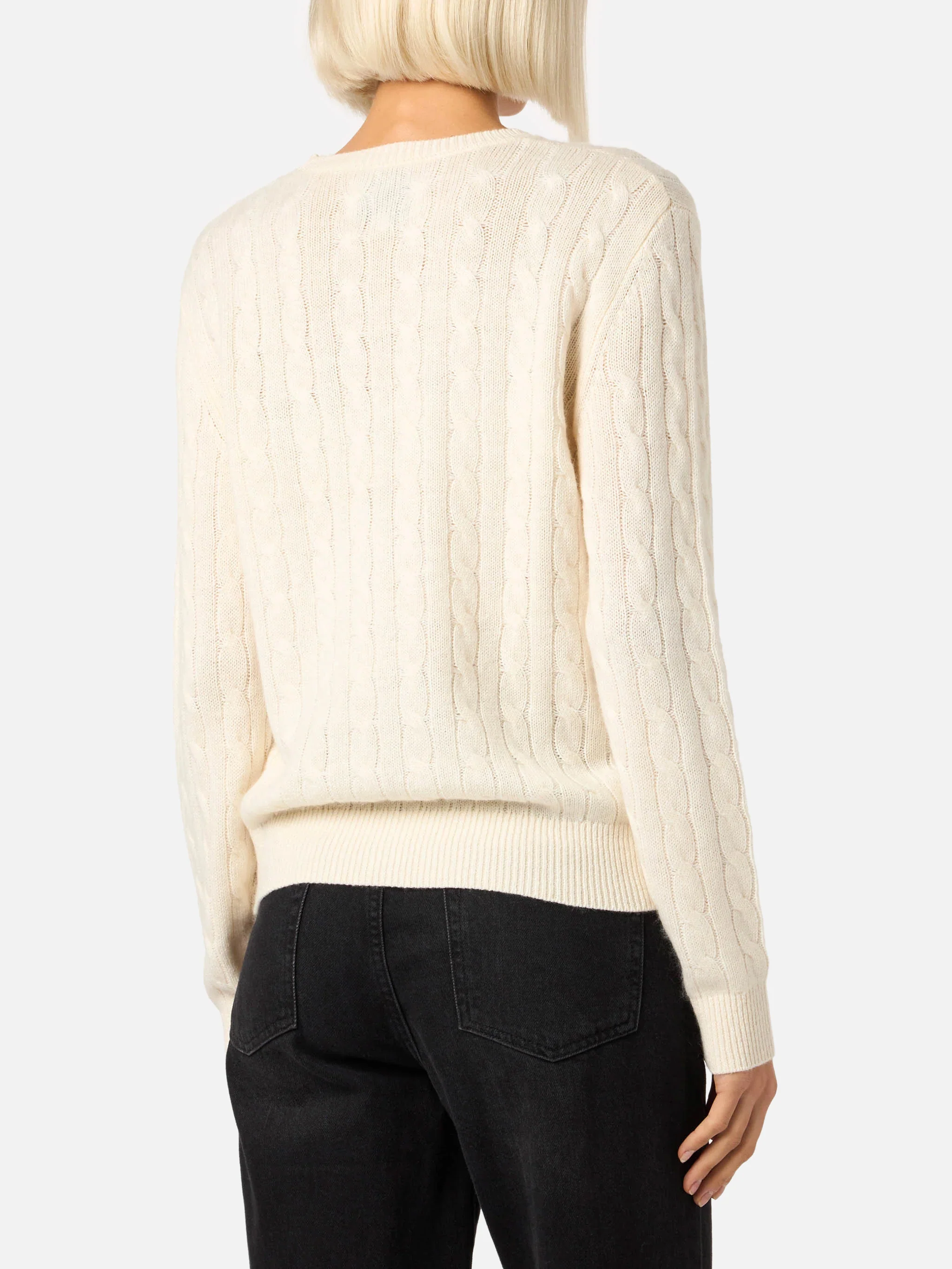 Sorbonne off-white cable knit cashmere blend sweater - Image 2