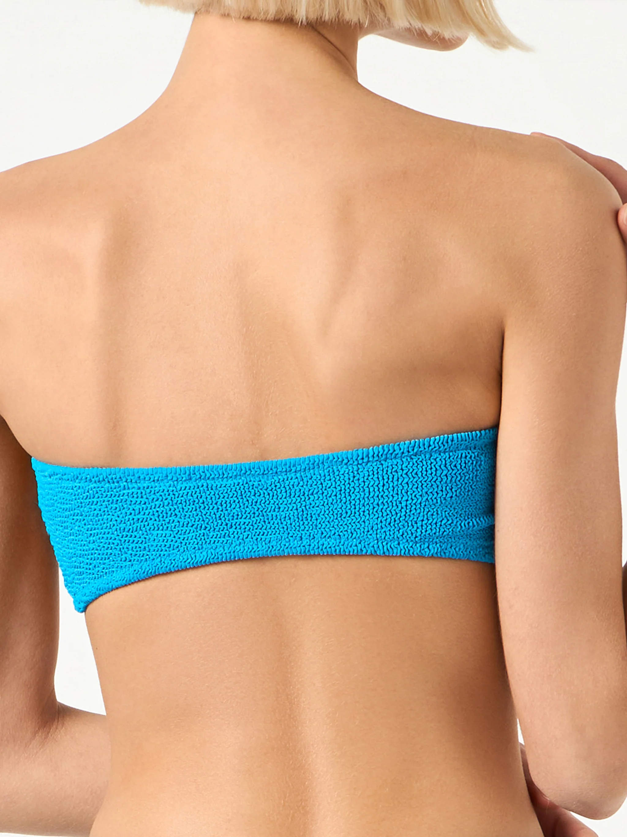 Annice dusty blue crinkle bandeau bikini top with knot - Image 4