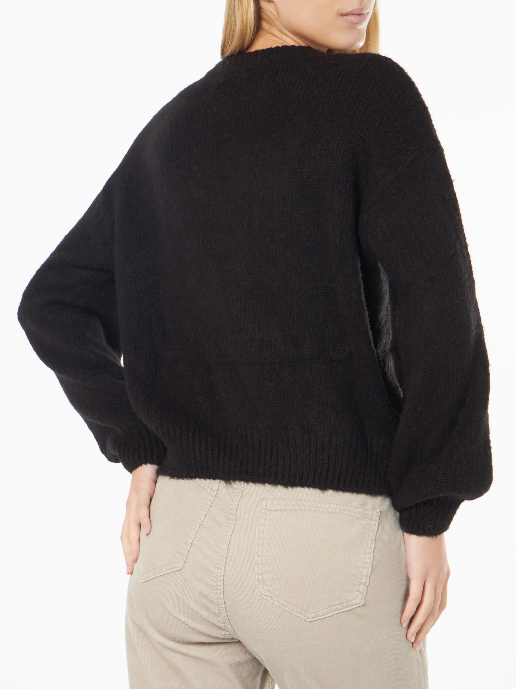 Danya Soft black sweater with Somebody to love embroidery and crochet hearts - Image 3