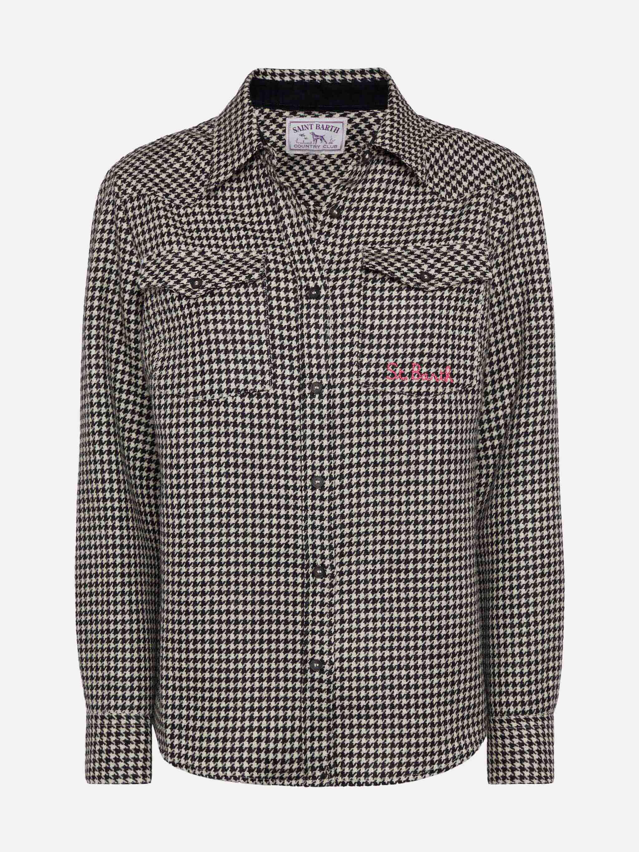 Wool shirt Deer with pied de poul print - Image 4