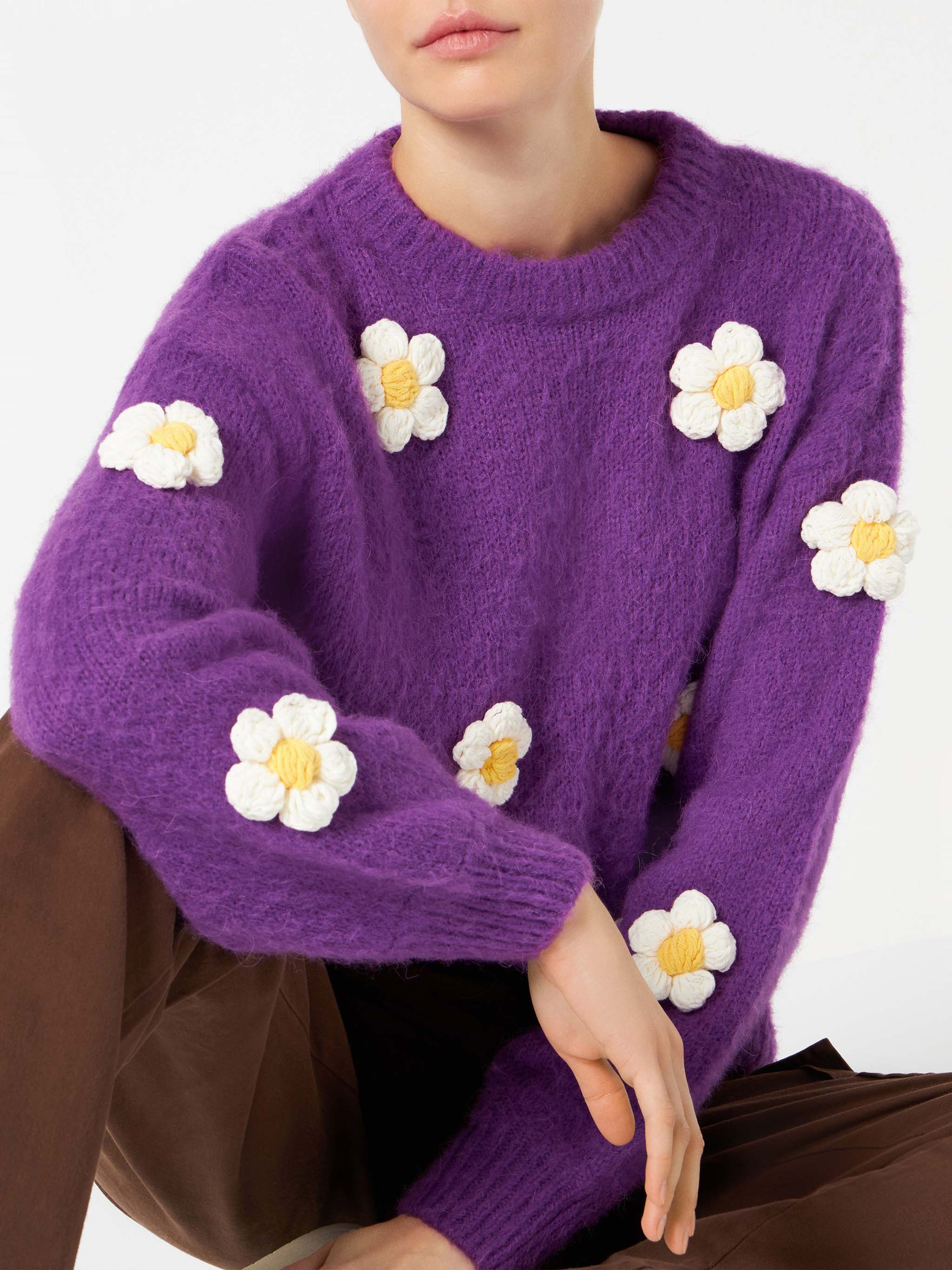 Purple Danya Soft crewneck sweater with daisy appliqués - Image 2