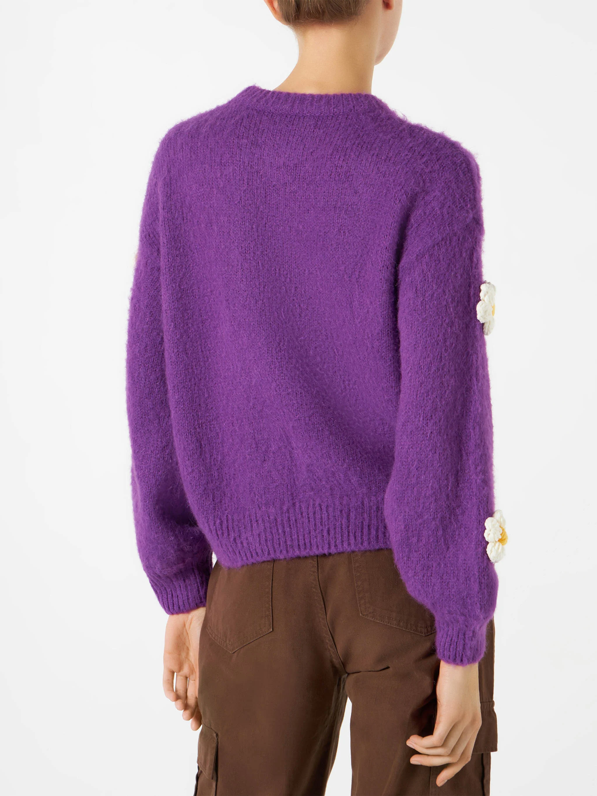 Purple Danya Soft crewneck sweater with daisy appliqués - Image 3