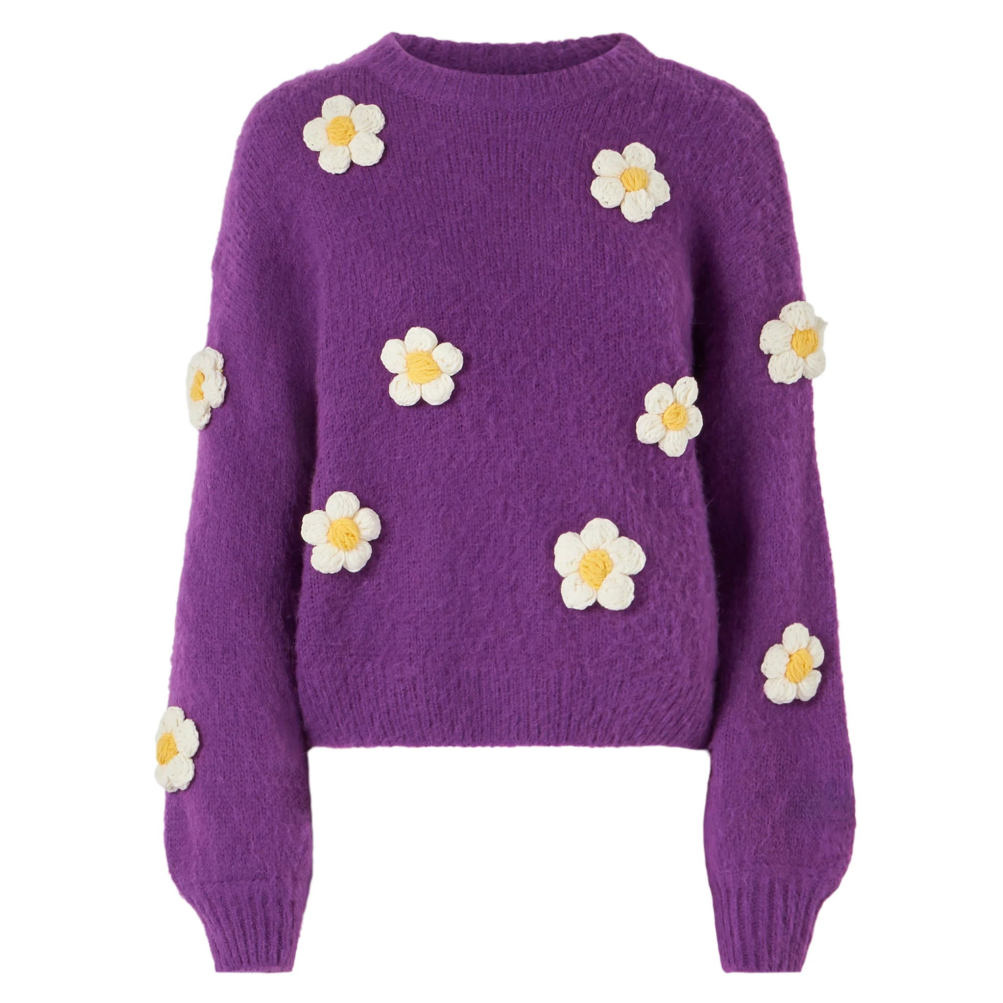Purple Danya Soft crewneck sweater with daisy appliqués - Image 4