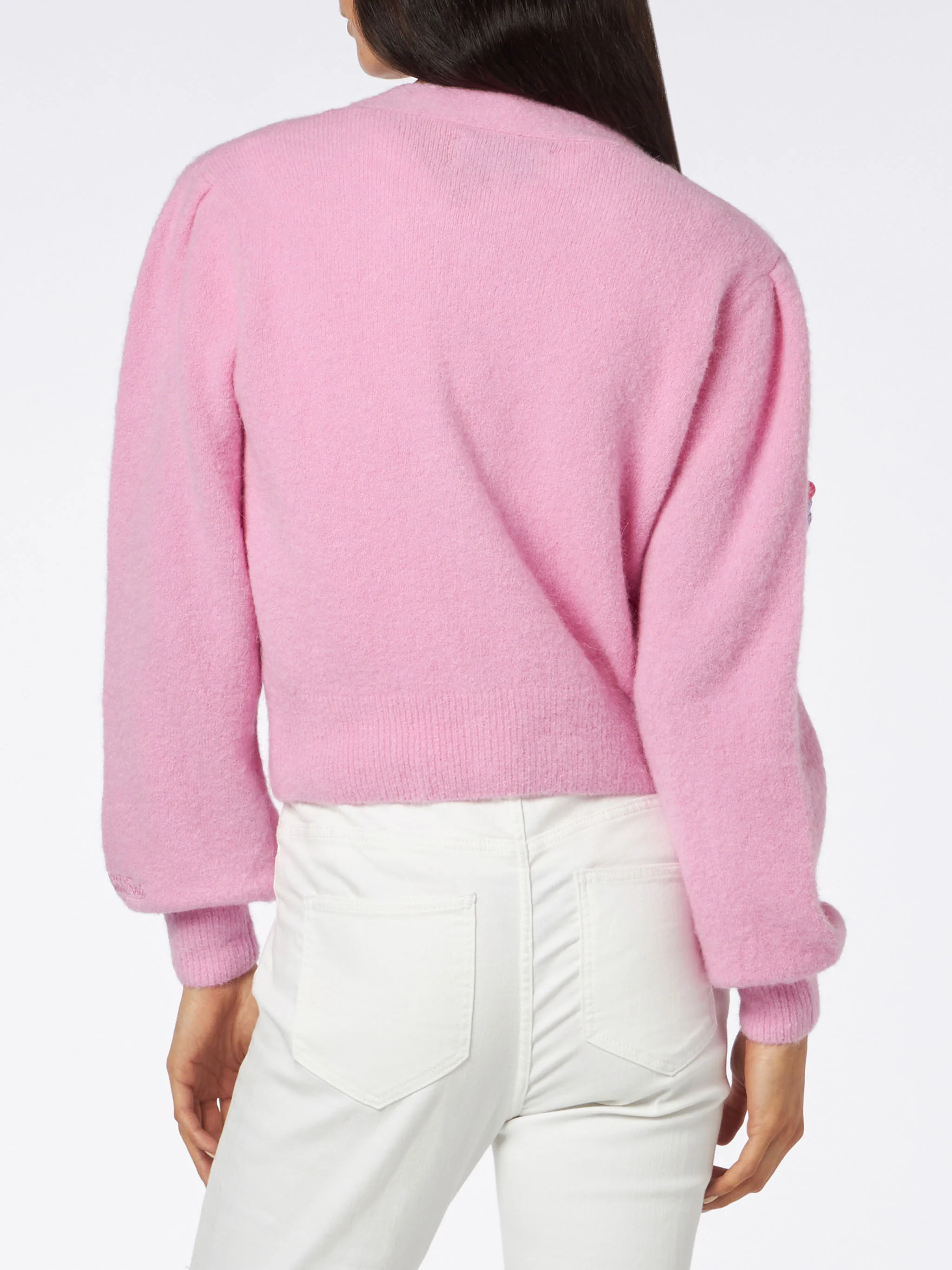Lyza Soft cropped cardigan with crochet hearts - Image 2
