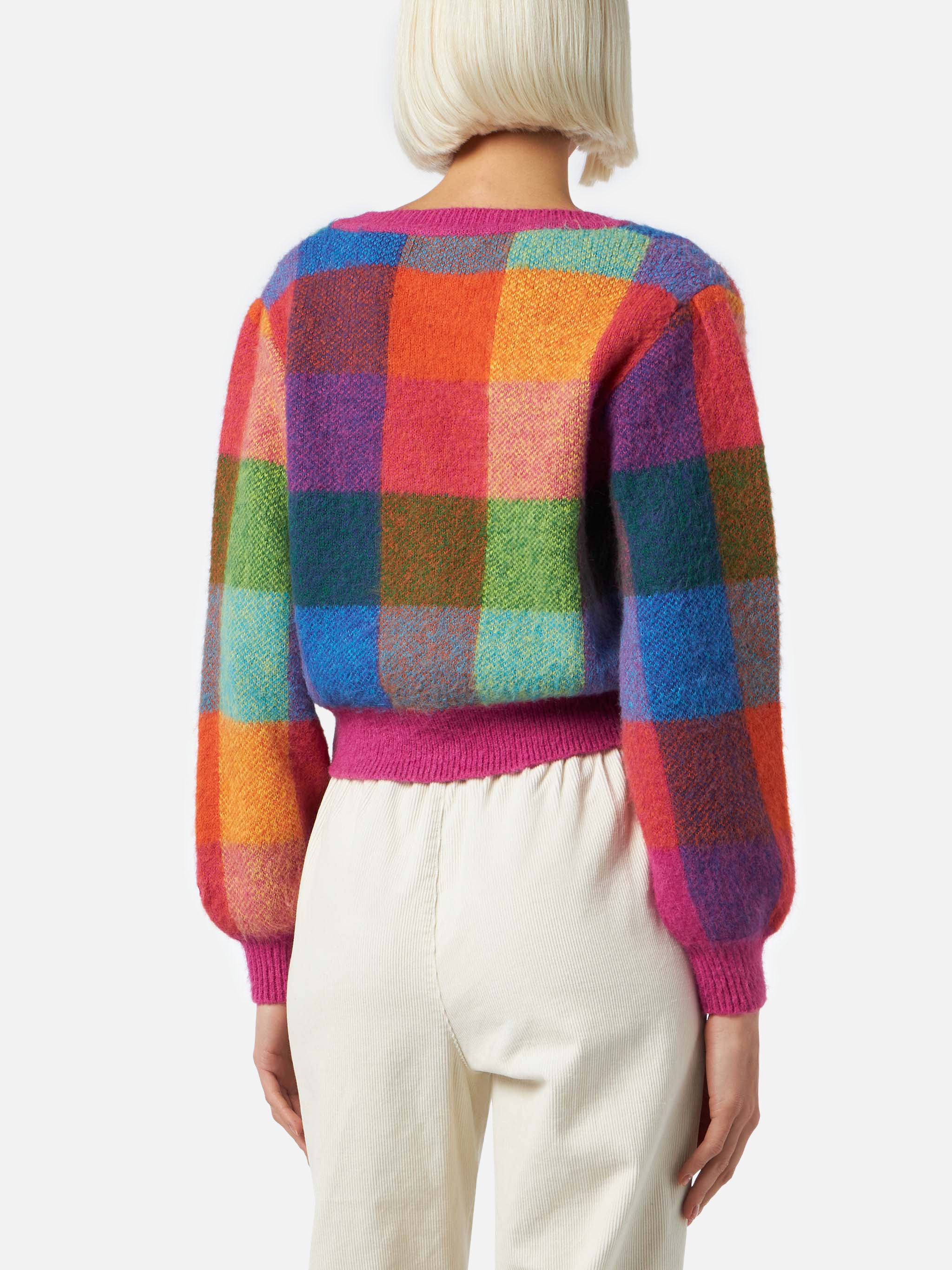 Lyza Soft cropped cardigan with check pattern - Image 2