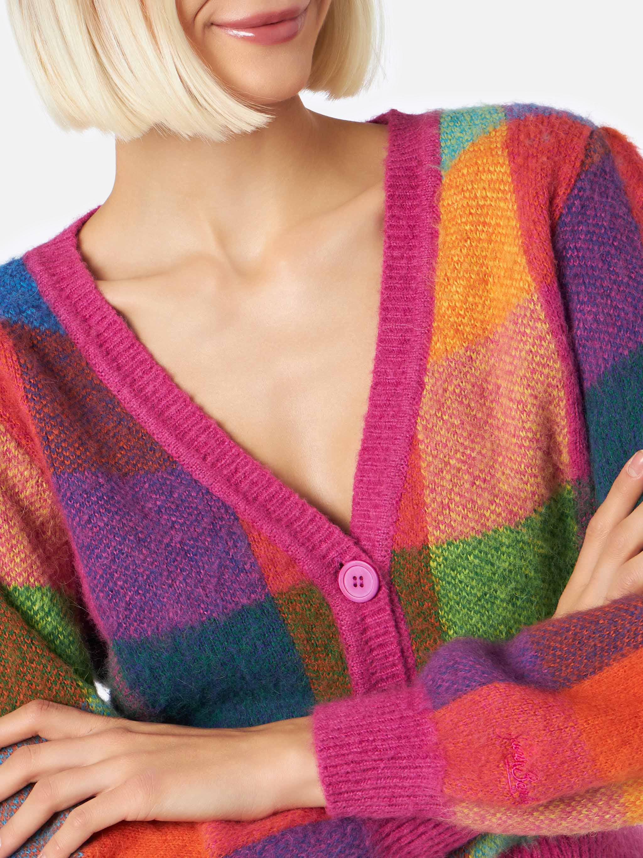 Lyza Soft cropped cardigan with check pattern - Image 3