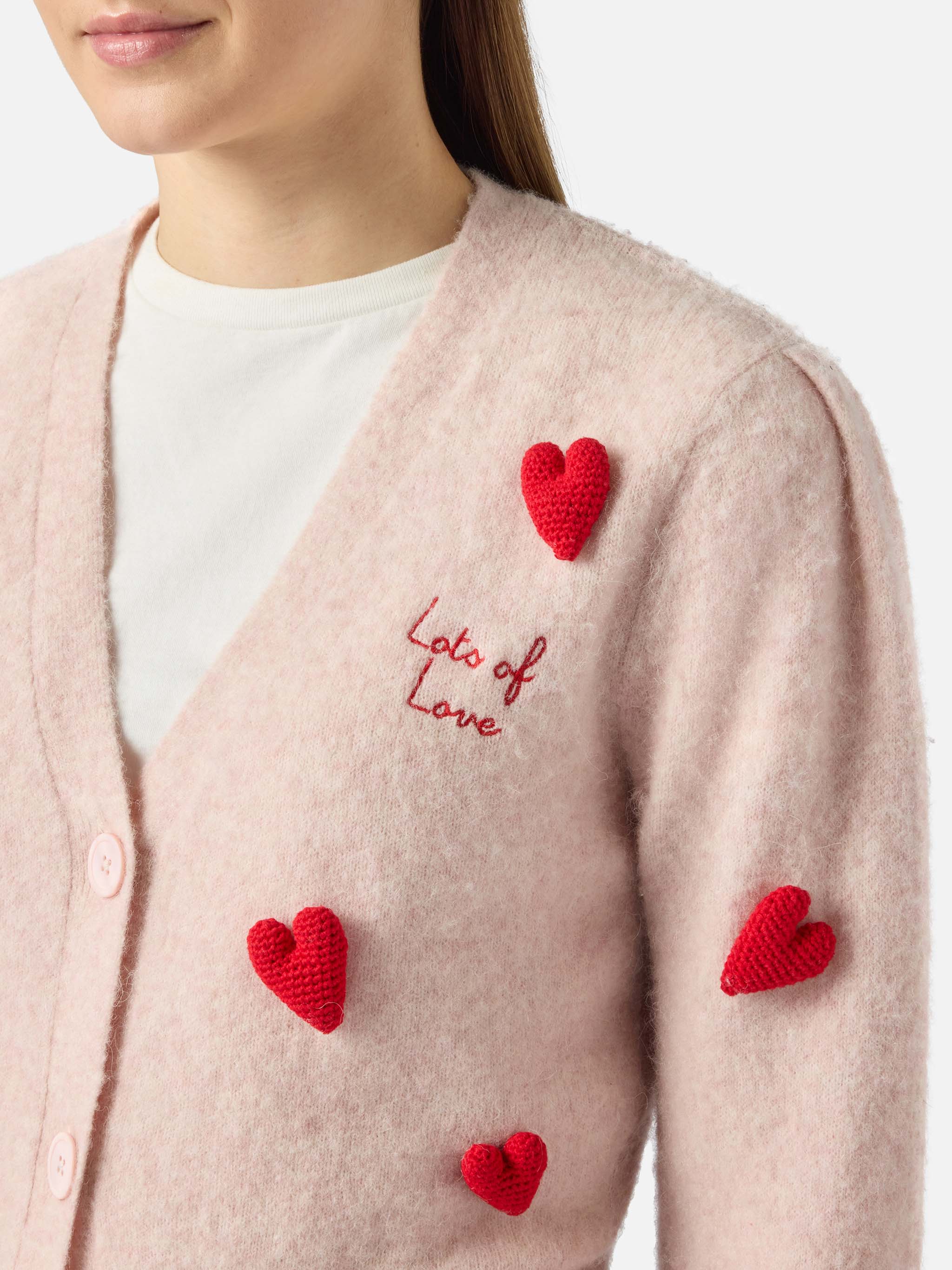 Lyza Soft cropped cardigan with crochet heart patches - Image 2