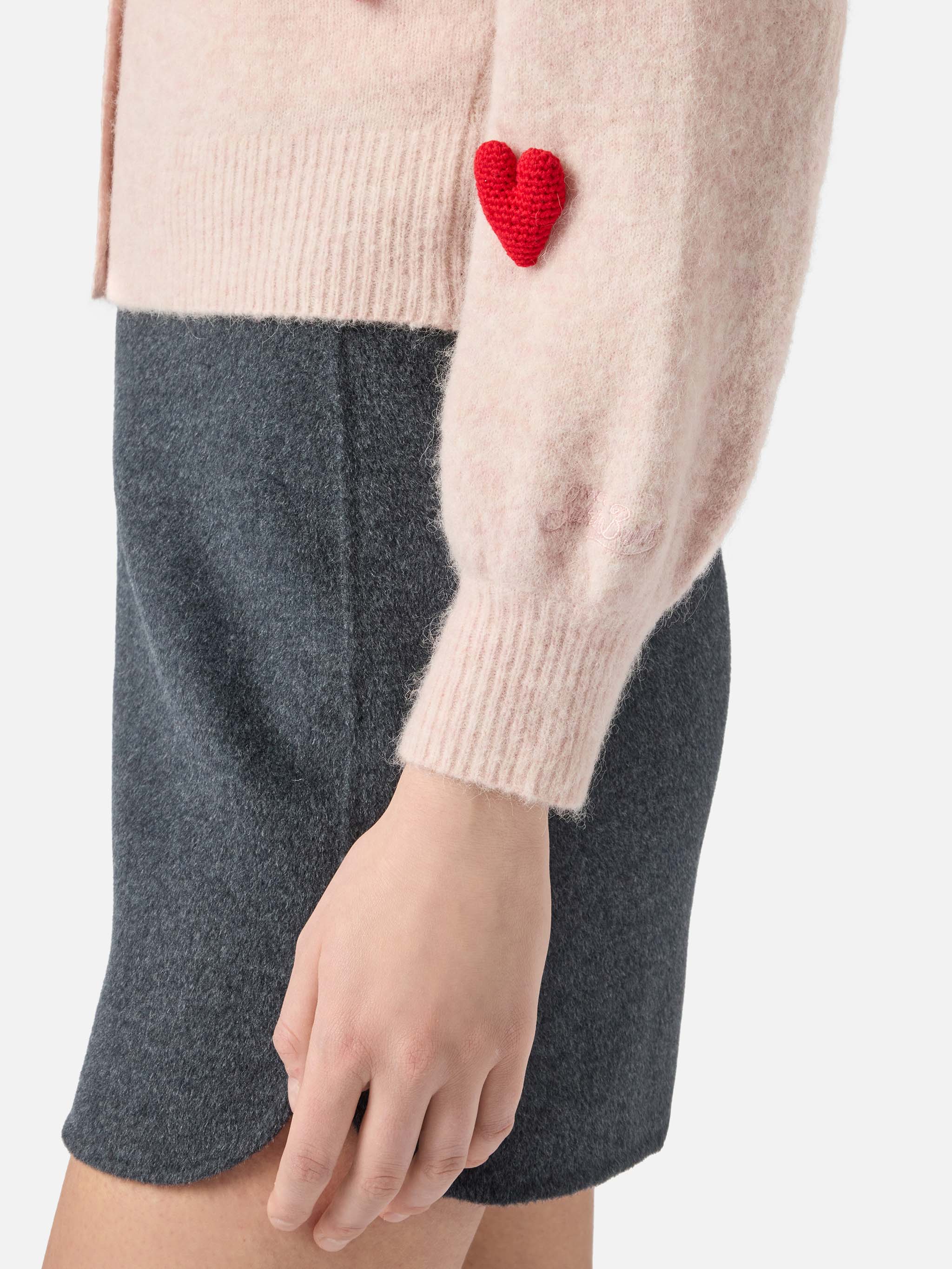Lyza Soft cropped cardigan with crochet heart patches - Image 4