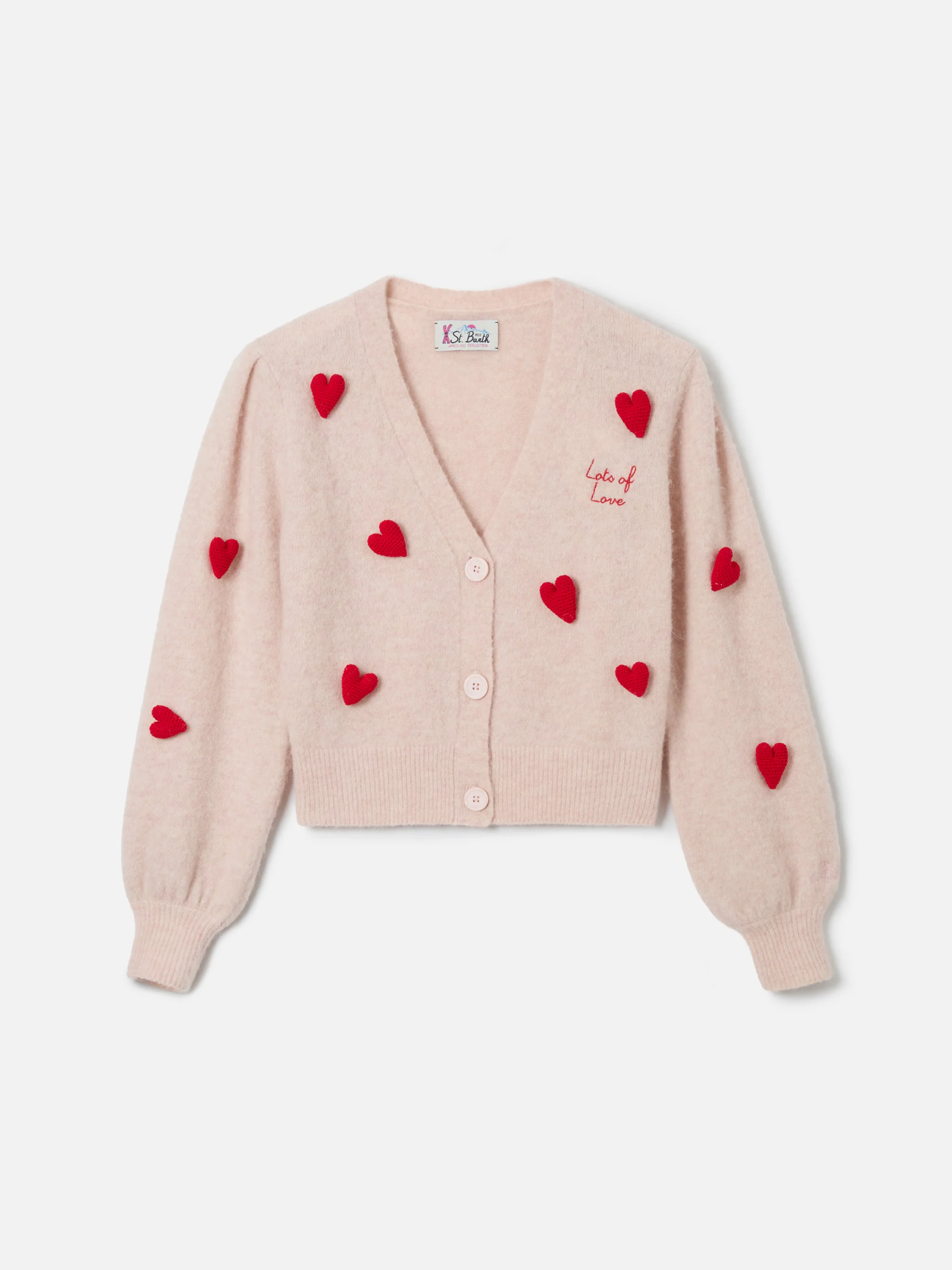 Lyza Soft cropped cardigan with crochet heart patches - Image 5