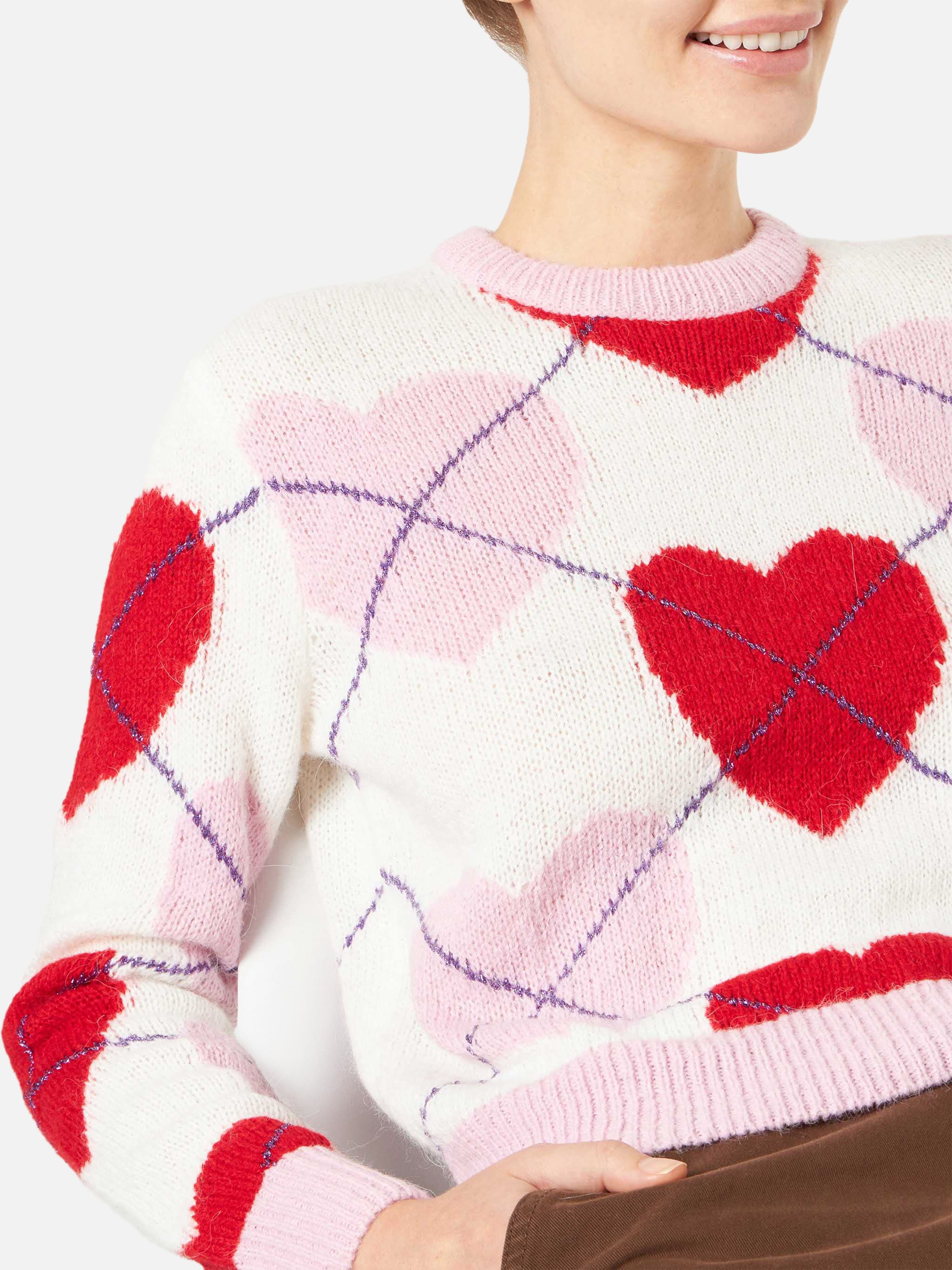 New Queen Crop Soft argyle heart sweater - Image 2