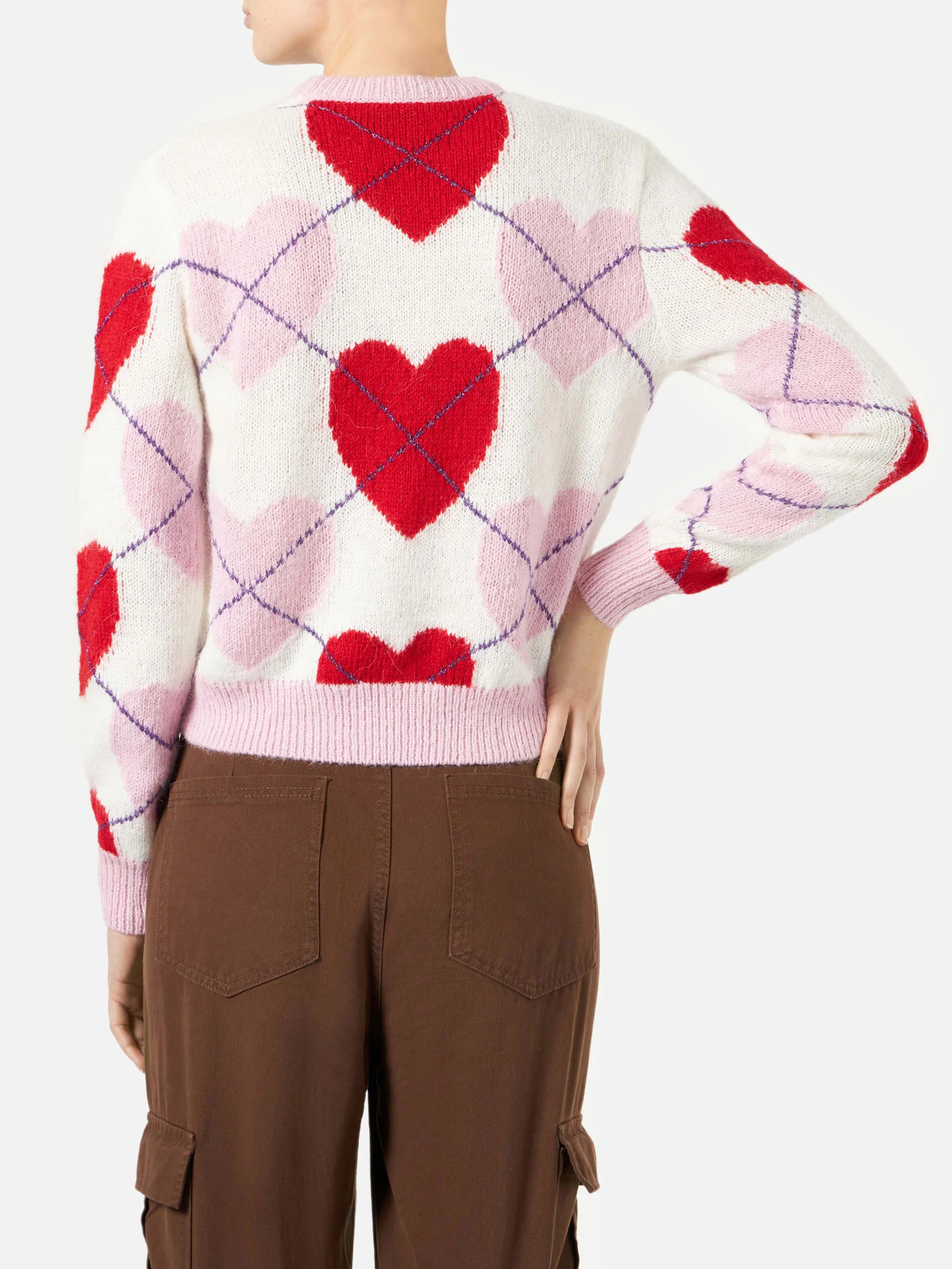 New Queen Crop Soft argyle heart sweater - Image 3
