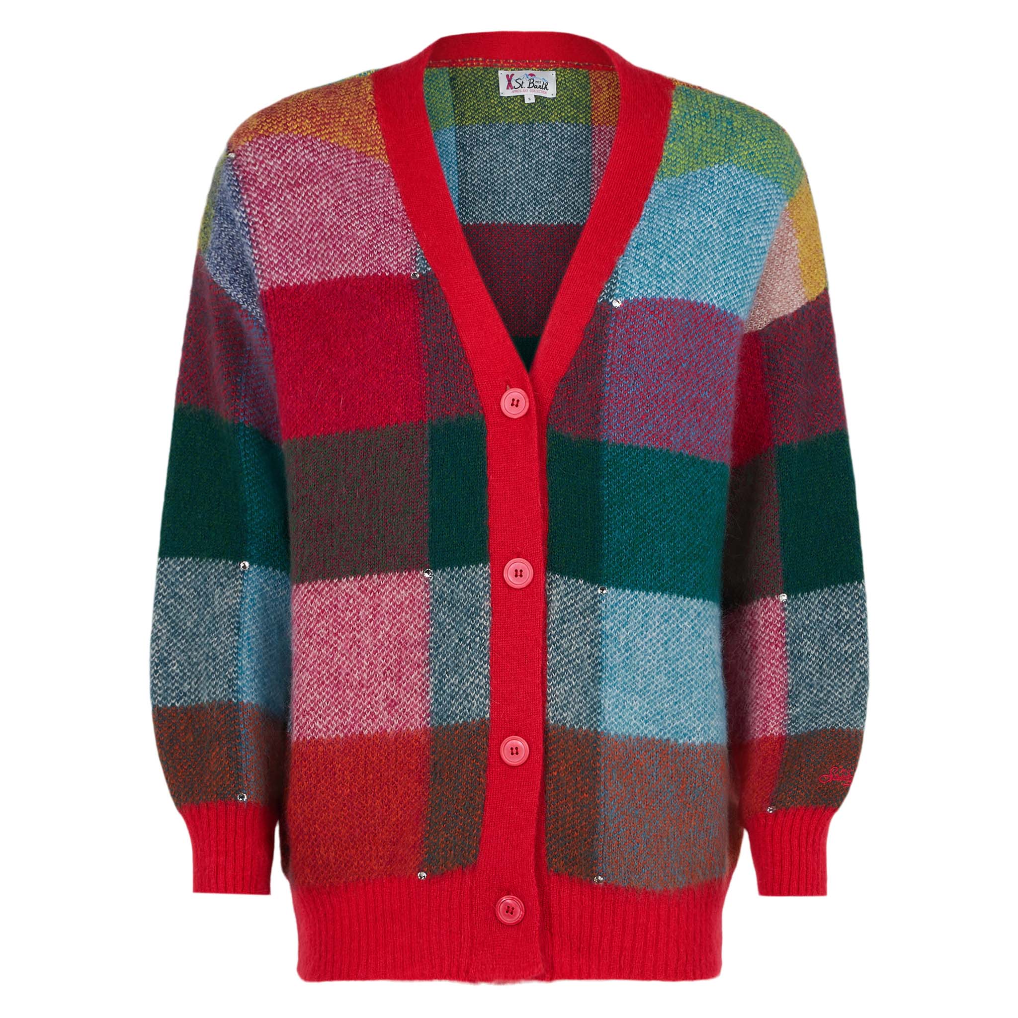 Soft brushed multicolor check cardigan Chloe with rhinestone embellishment - Image 4