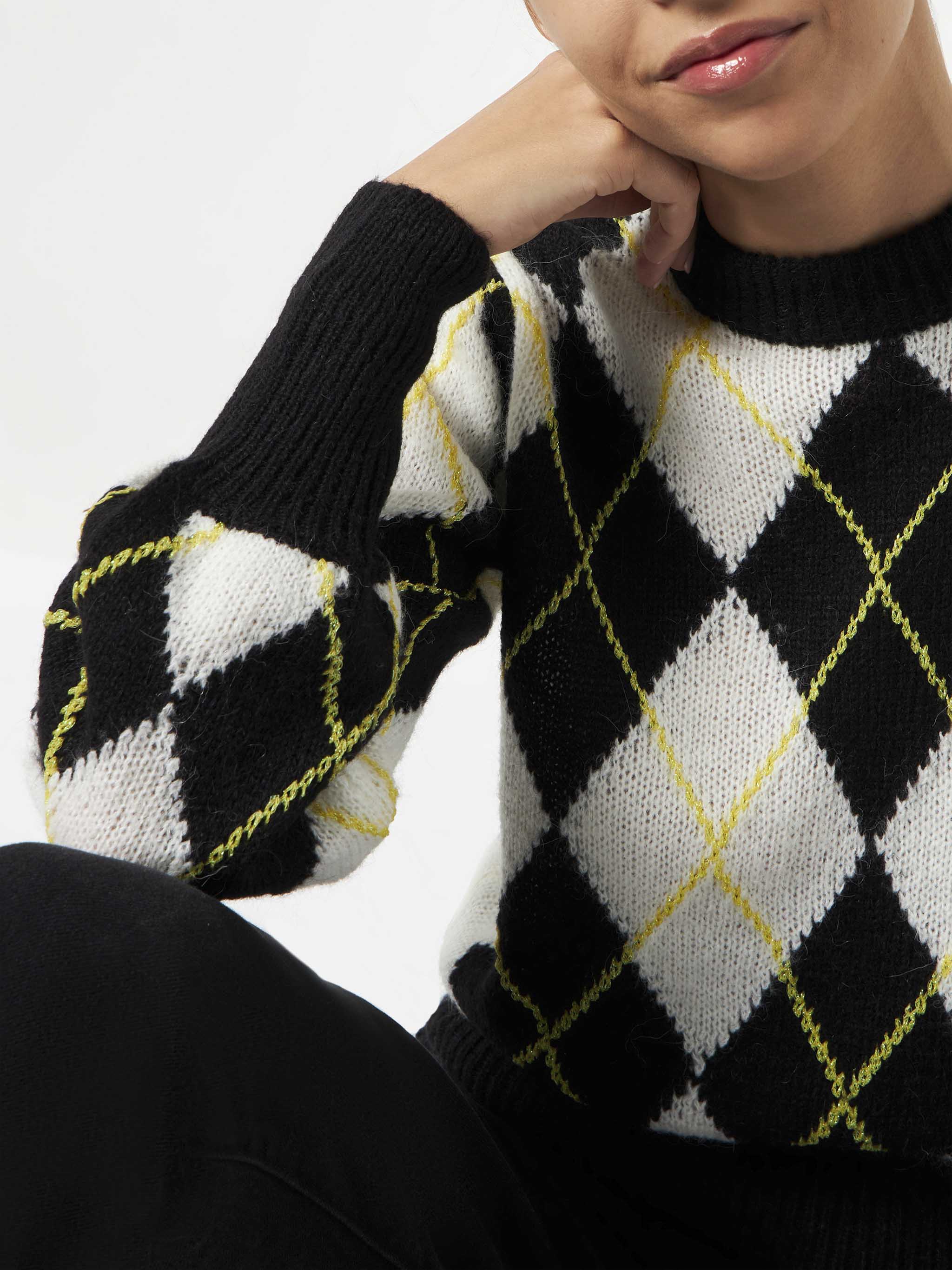 White and grey Bloom Soft argyle sweater - Image 2