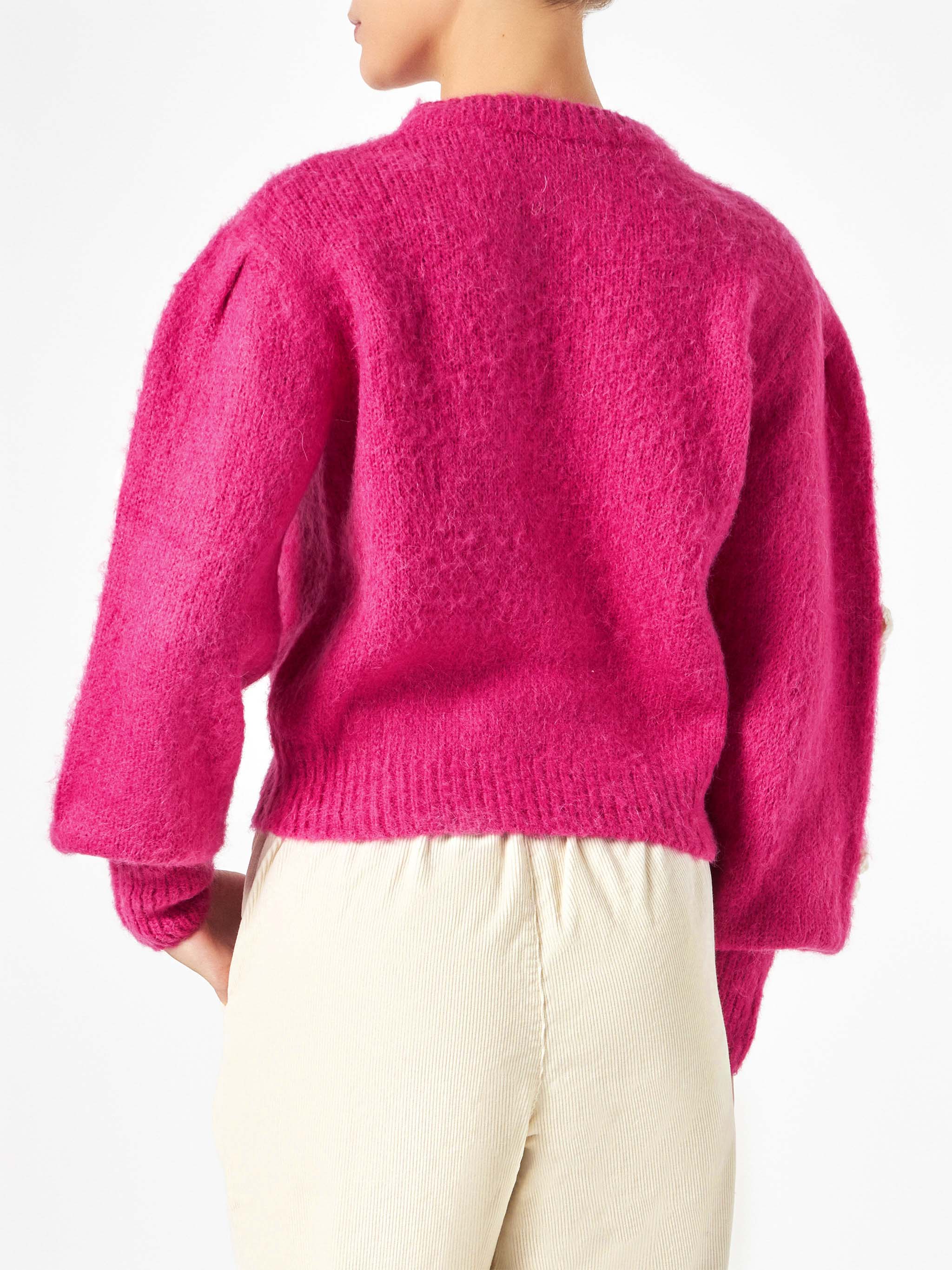 Bloom fuchsia brushed sweater with crochet flowers - Image 3