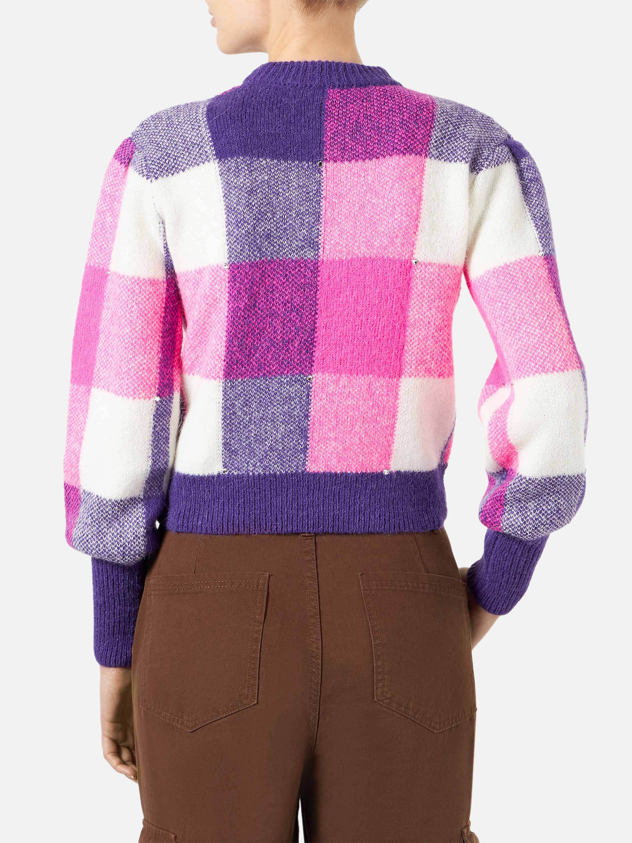 Bloom Soft sweater with check pattern and rhinestones - Image 3