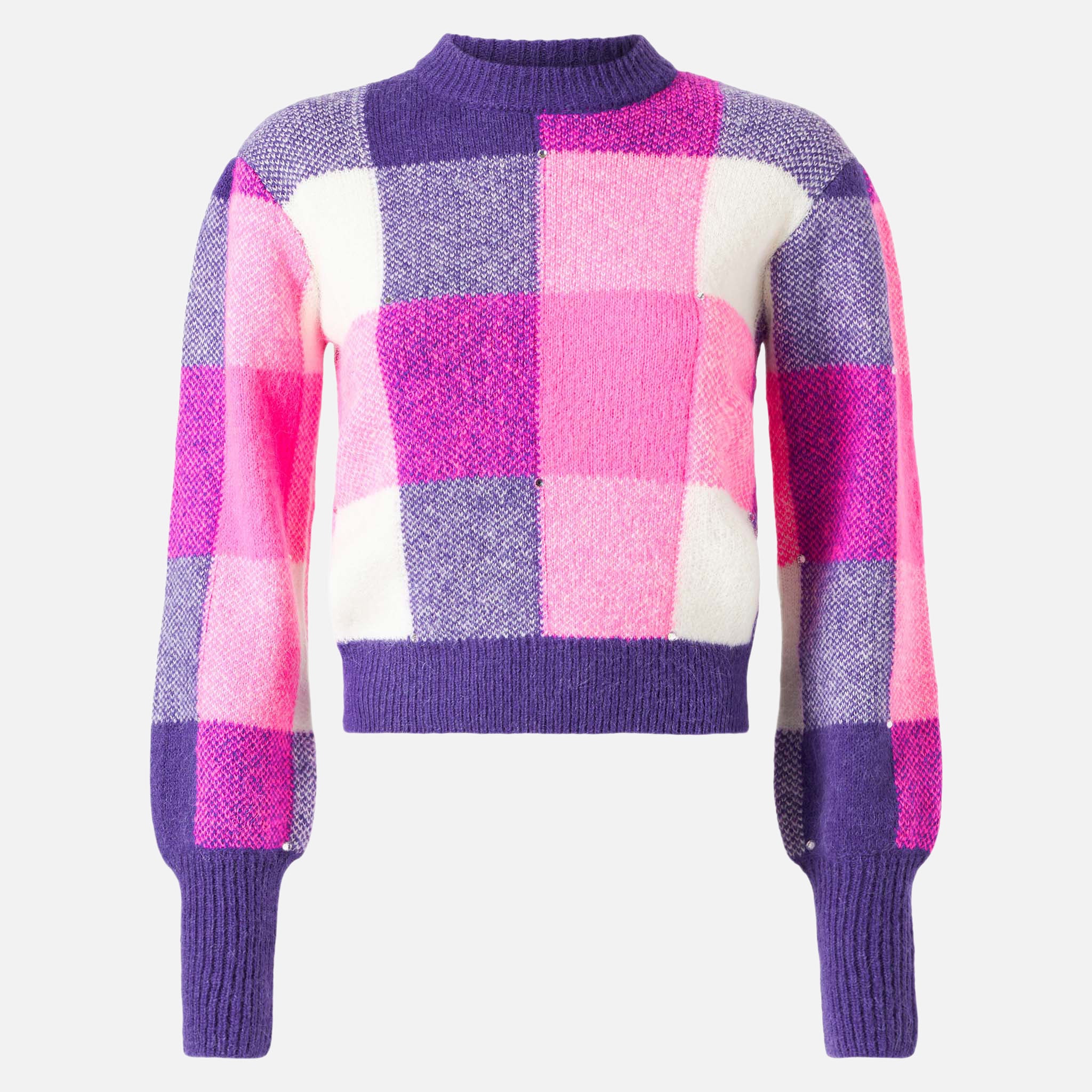 Bloom Soft sweater with check pattern and rhinestones - Image 4