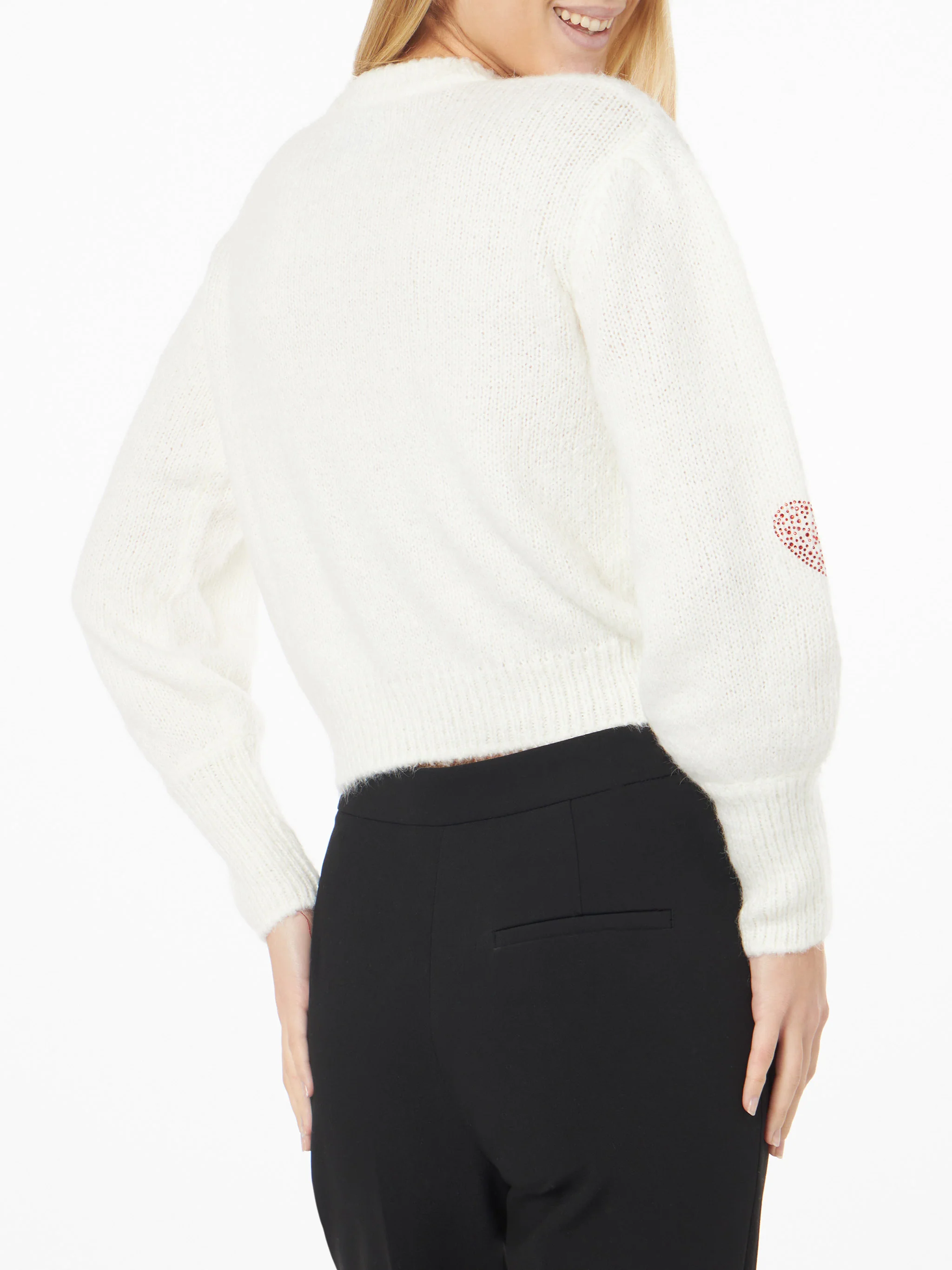 Bloom Soft white brushed sweater with red rhinestone hearts - Image 3