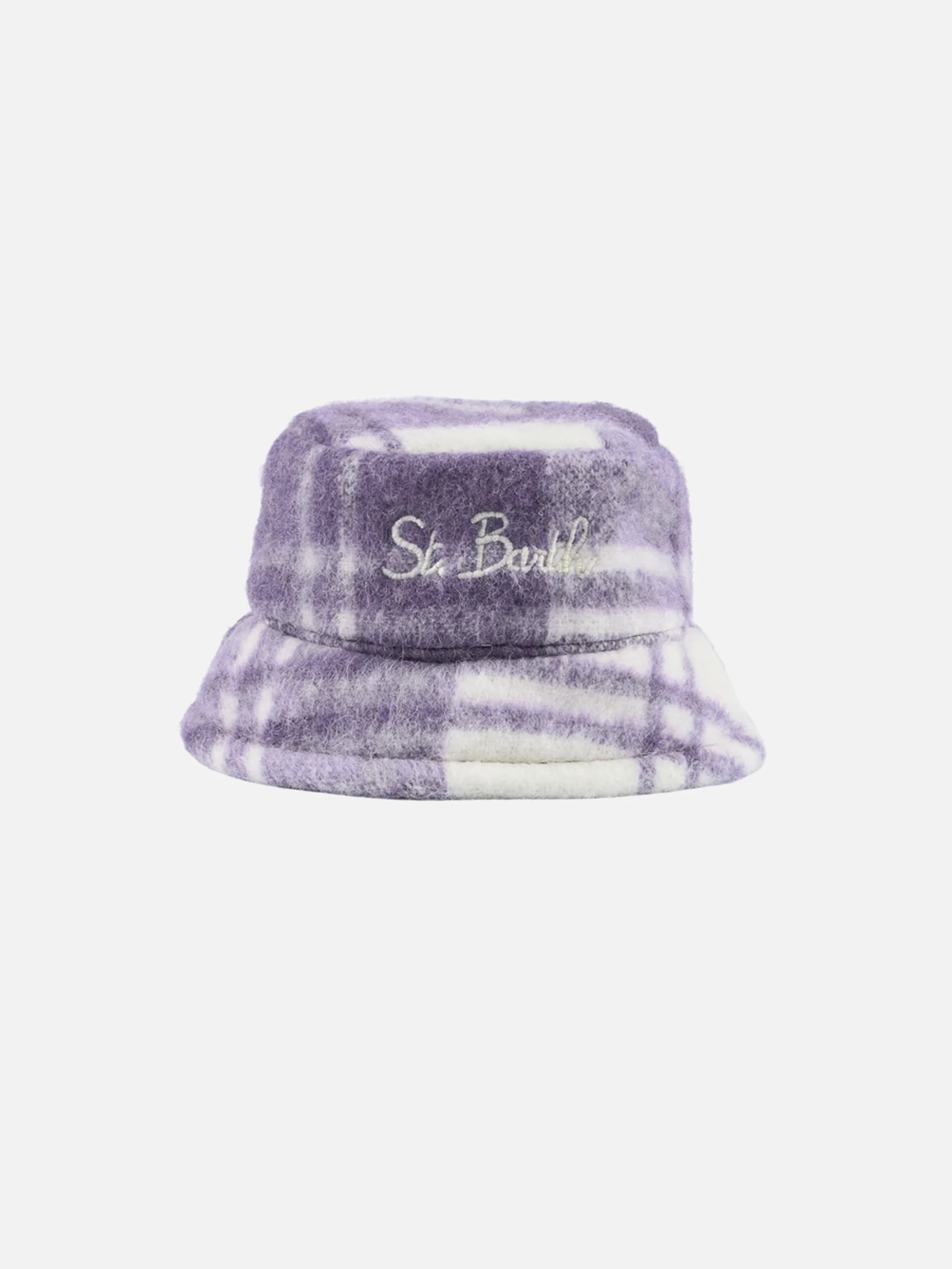 Jude white and lilac tartan bucket hat