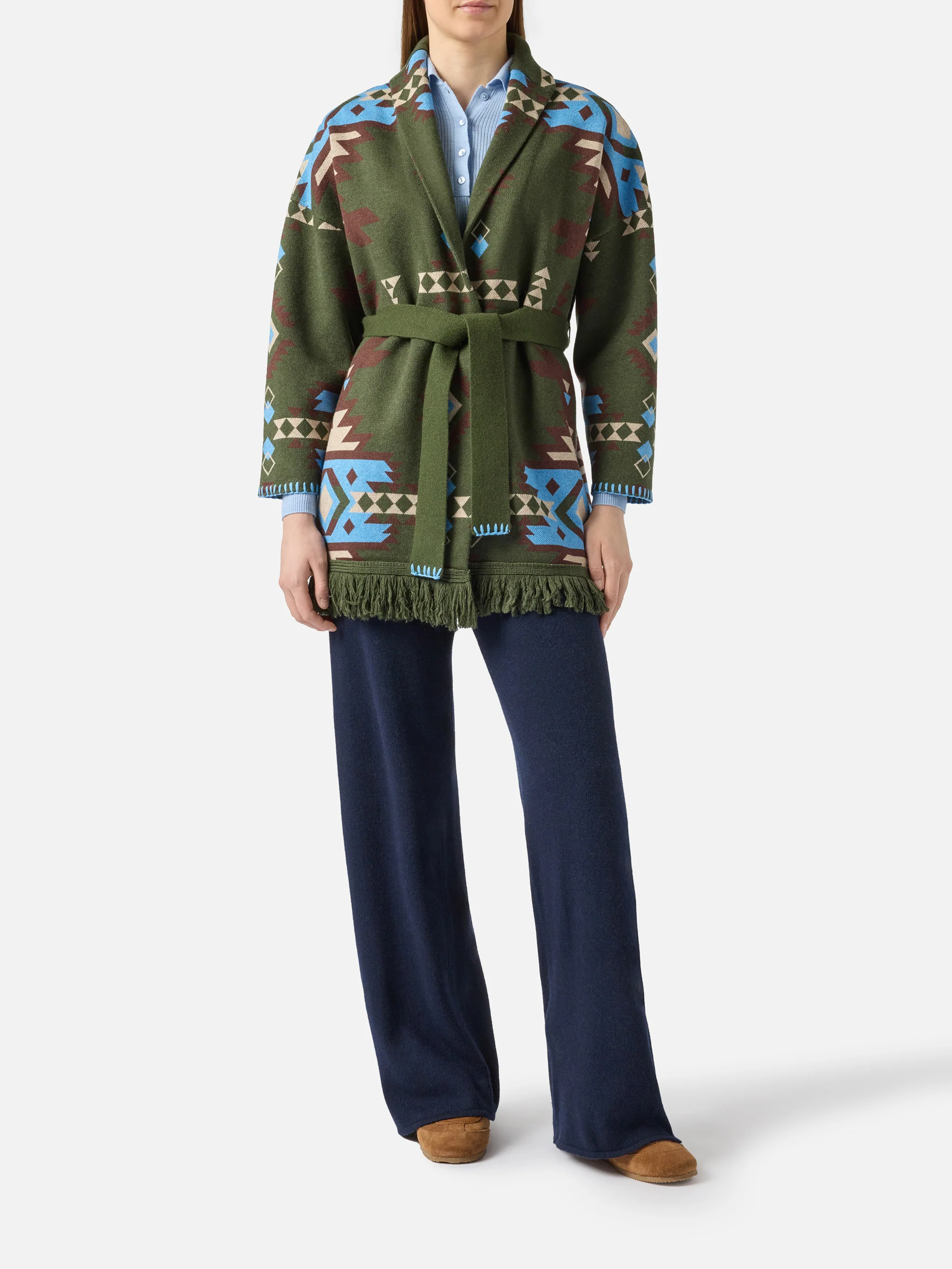Blended cardigan Cristabel with belt and ethnic print - Image 2