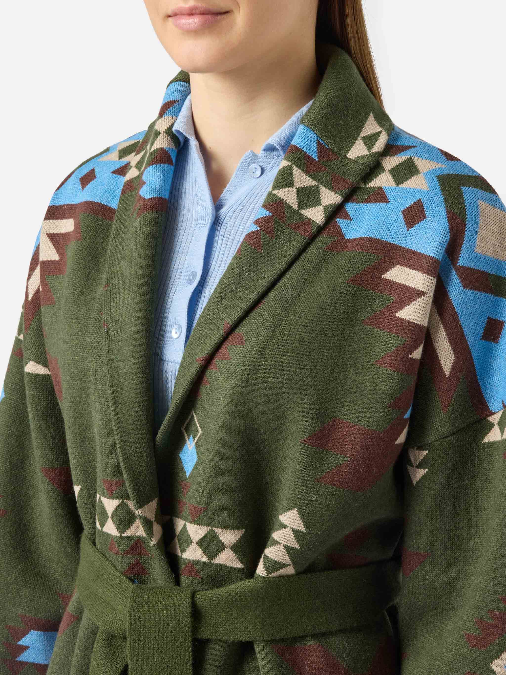 Blended cardigan Cristabel with belt and ethnic print - Image 3