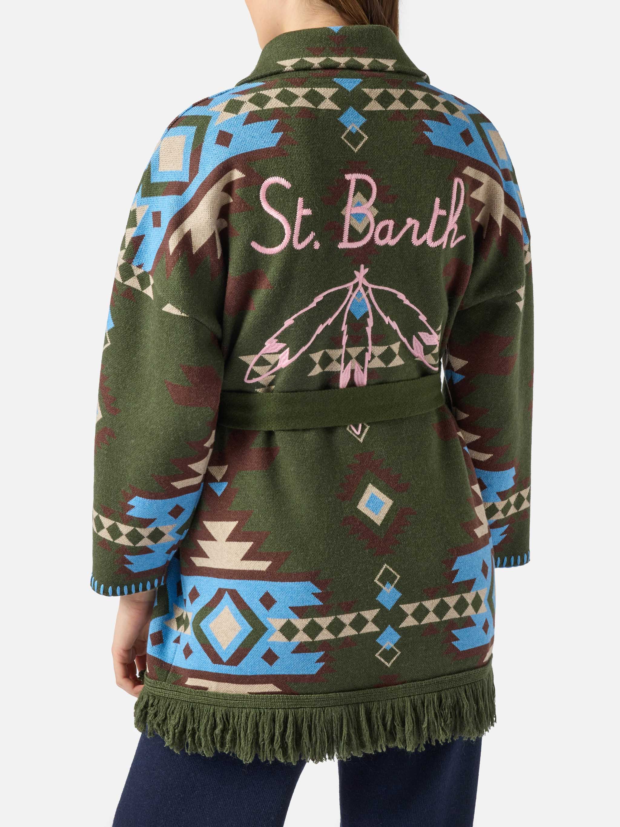 Blended cardigan Cristabel with belt and ethnic print - Image 4