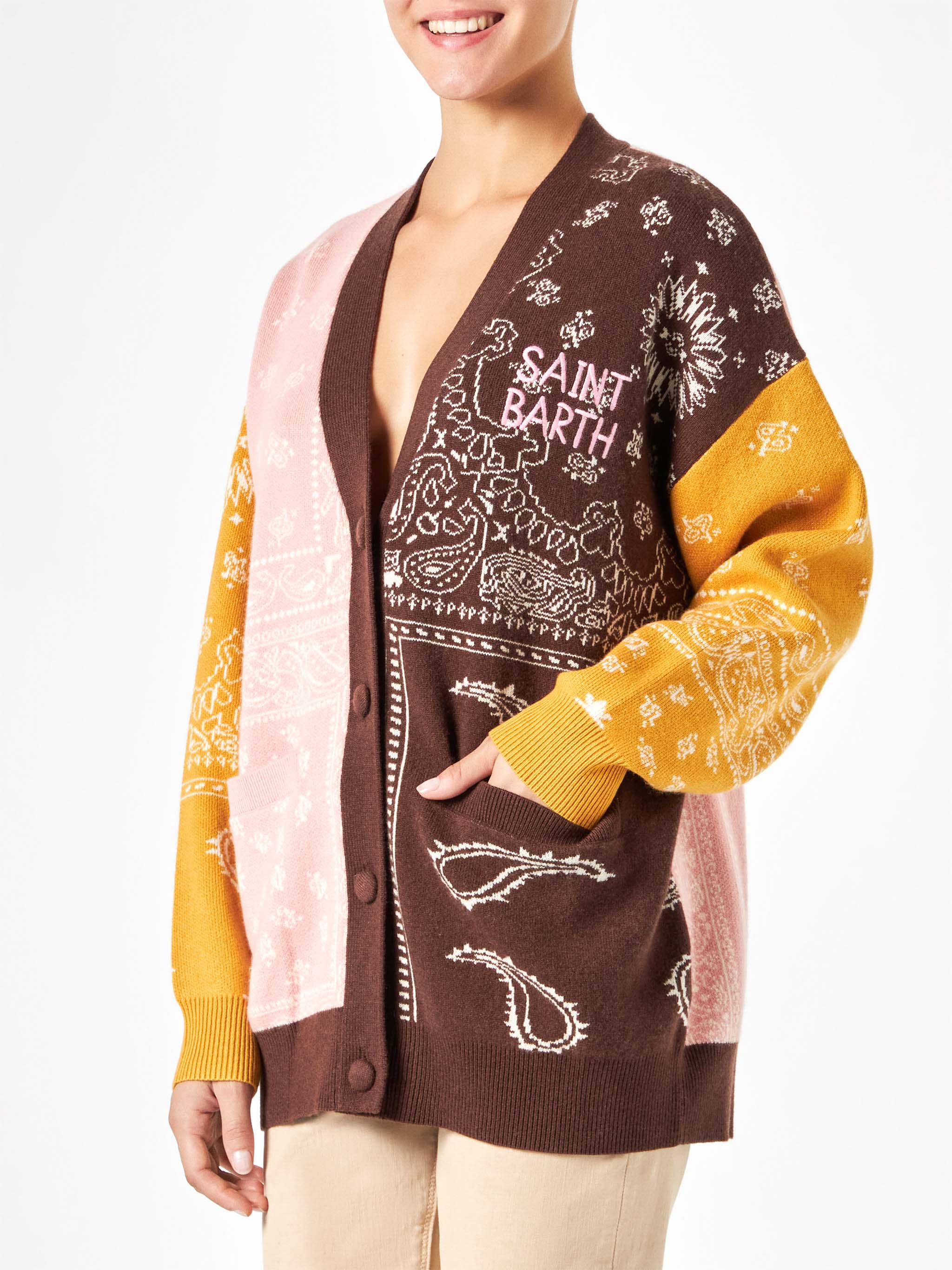 Chloe multicolor bandana print cashmere blend cardigan - Image 2
