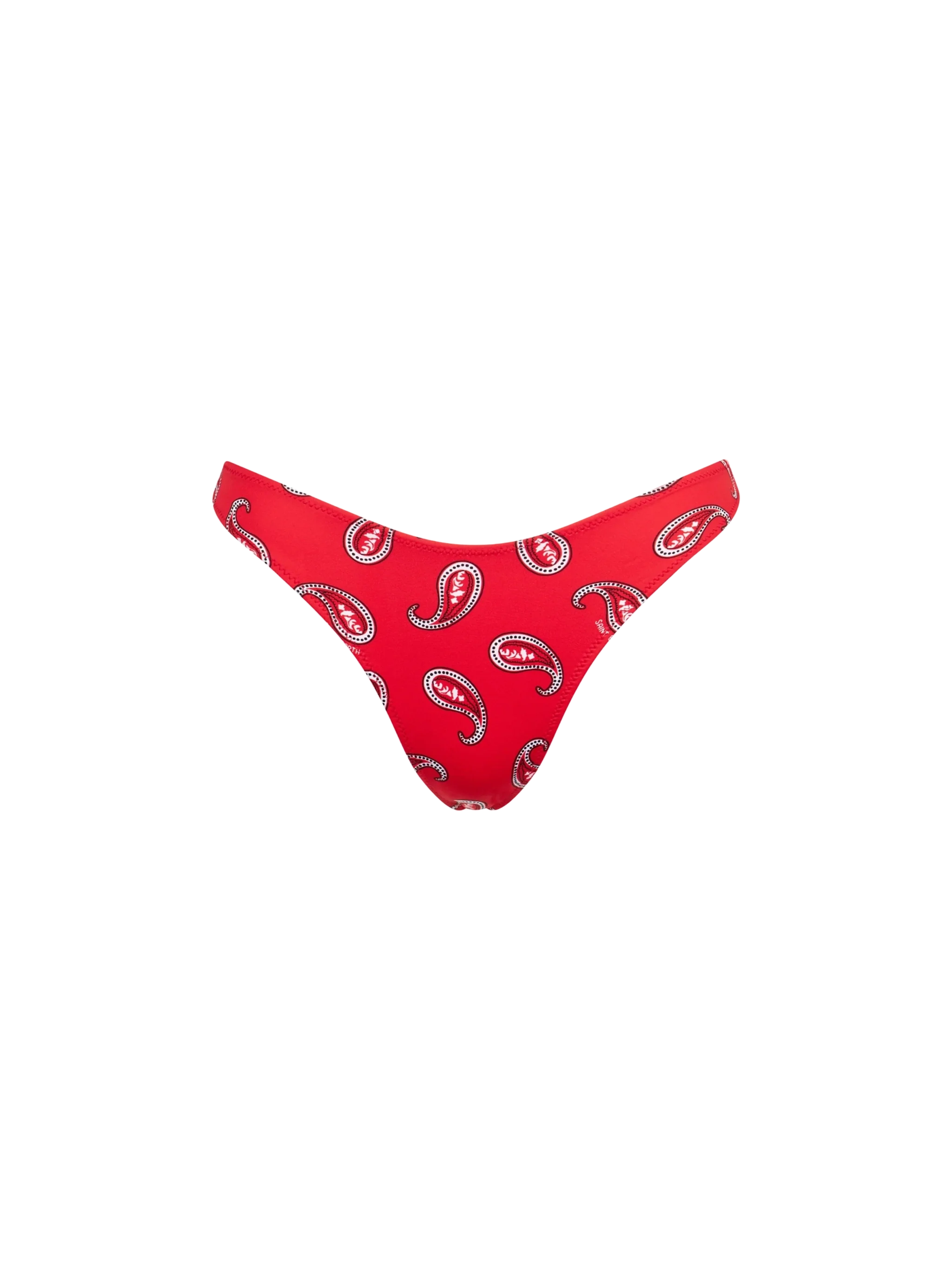 Red Naomi cheeky swim briefs with paisley print
