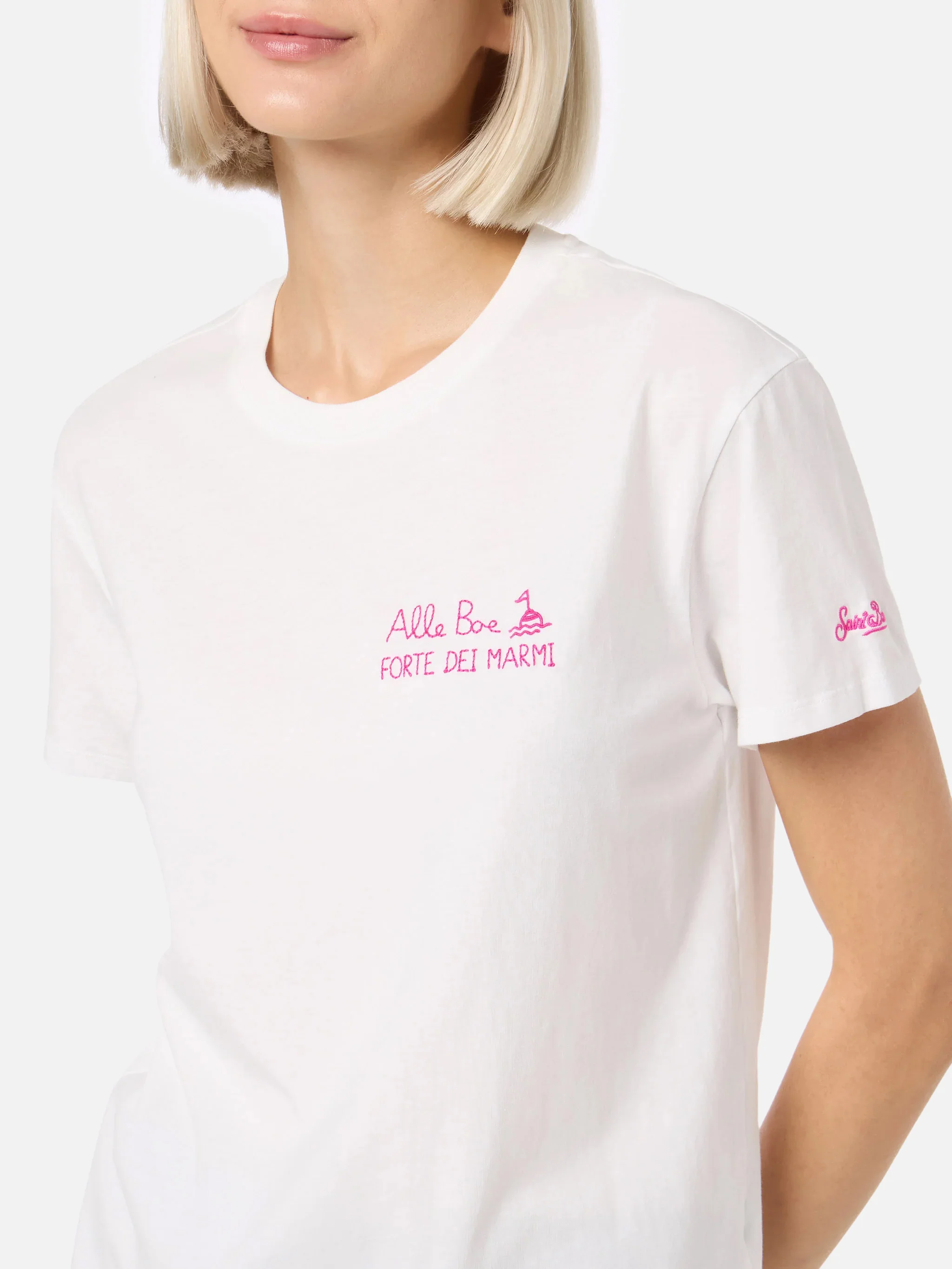 Emilie white cotton t-shirt with Amo Forte print | Special Edition - Image 4