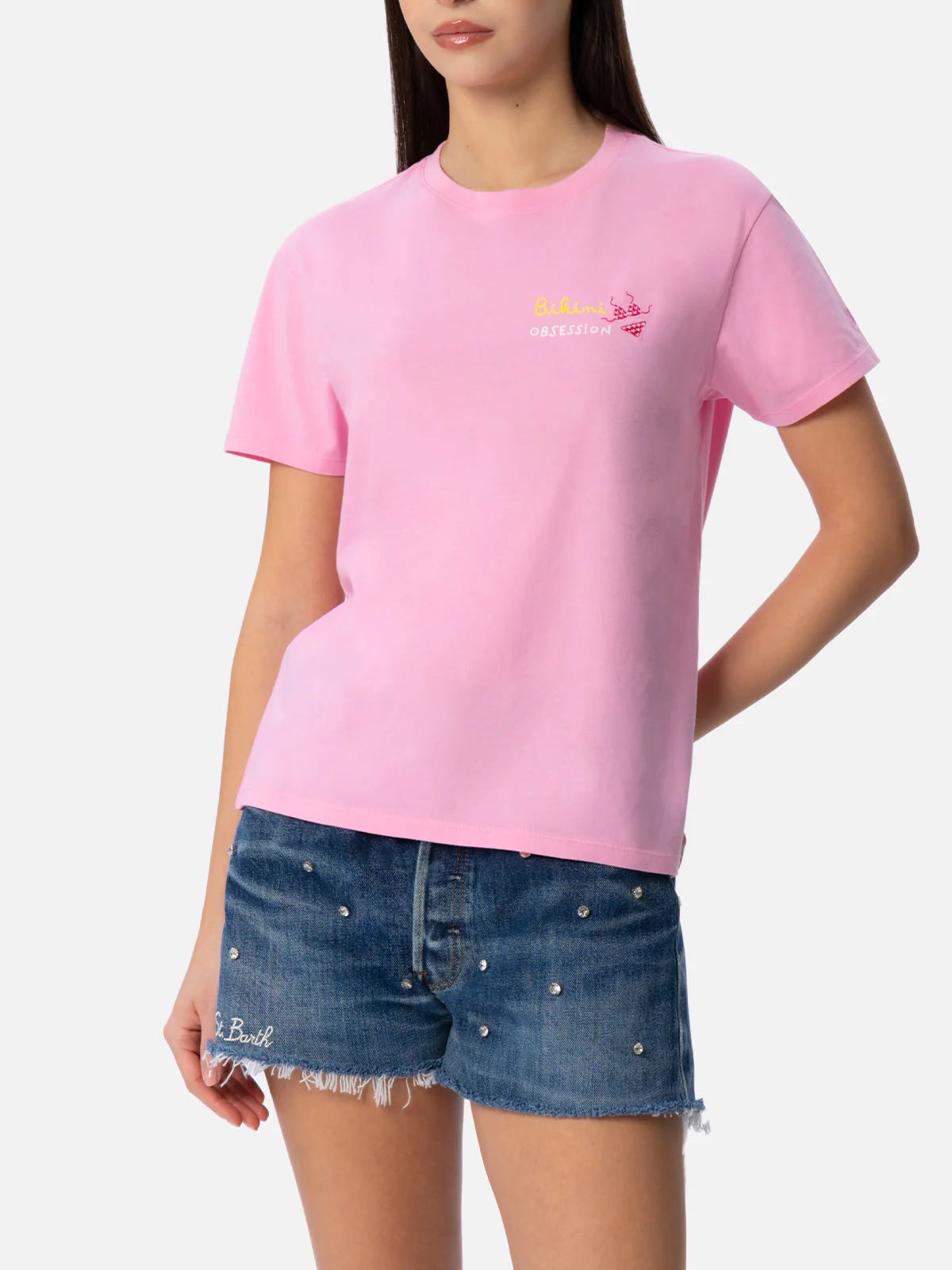 Emilie cotton t-shirt with Bikini Obsession embroidery - Image 2