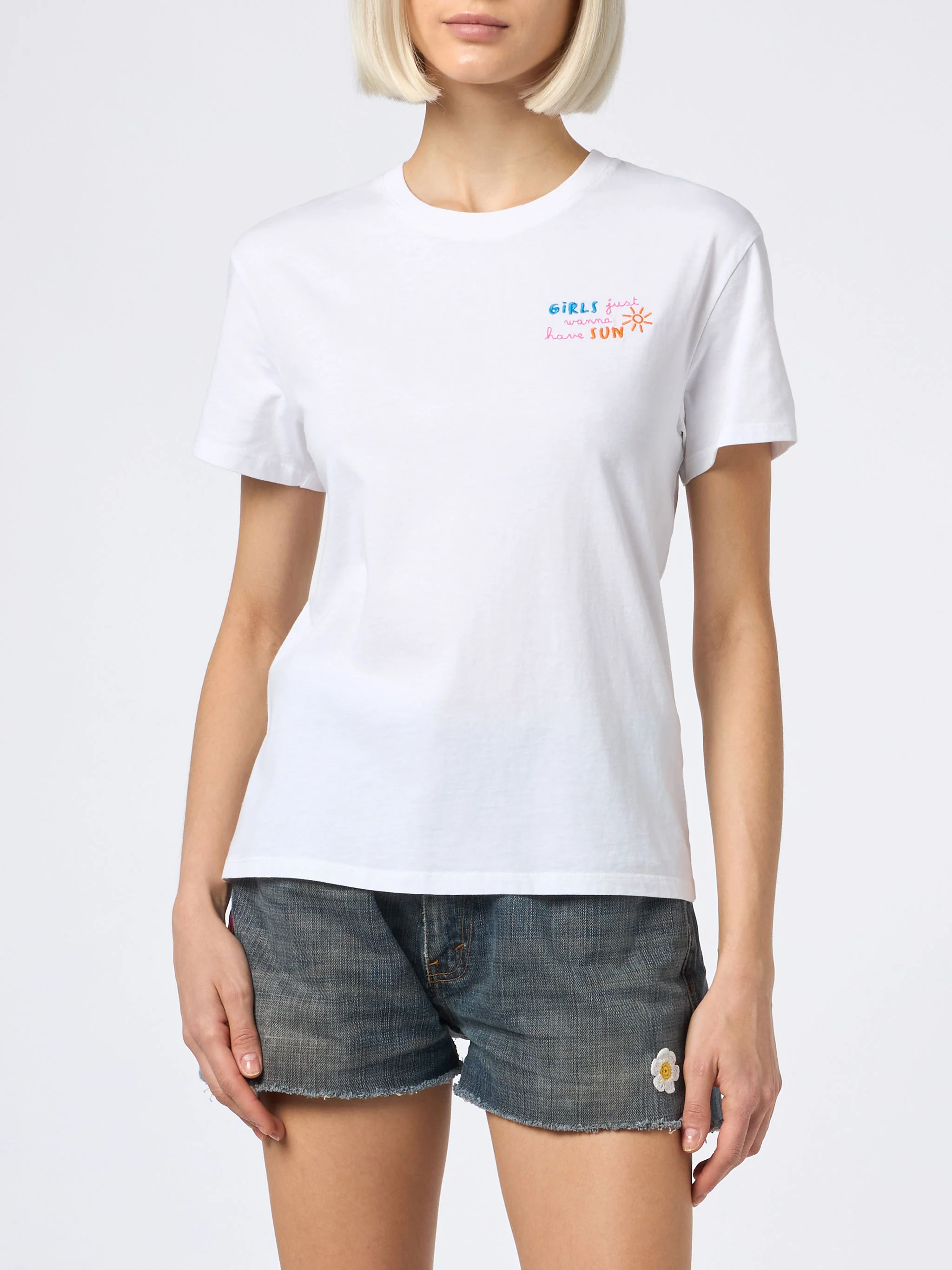 Emilie cotton t-shirt with Girls Just Wanna Have Sun embroidery - Image 2