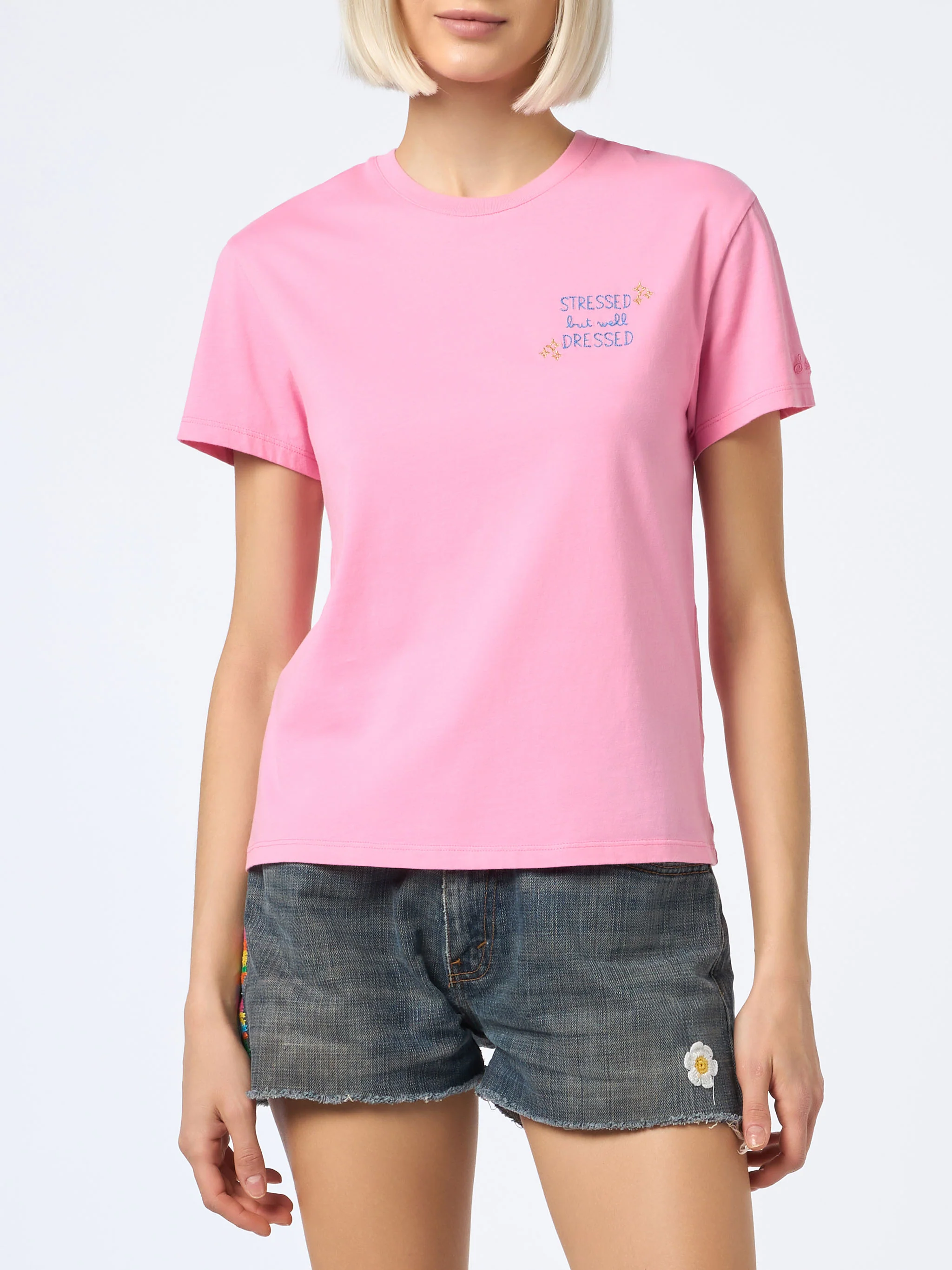 Emilie t-shirt with Stressed but Well Dressed embroidery - Image 2