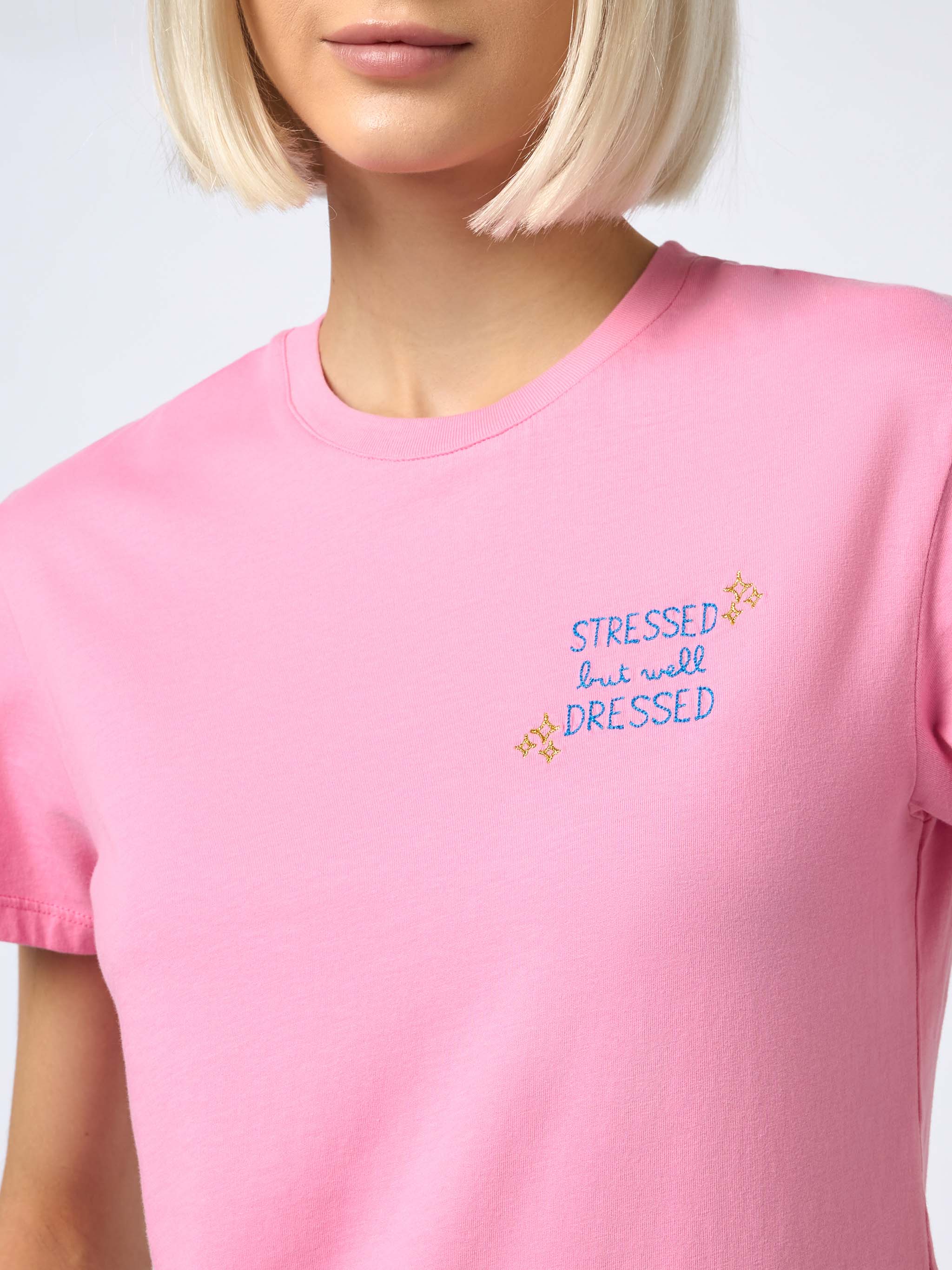 Emilie t-shirt with Stressed but Well Dressed embroidery - Image 4