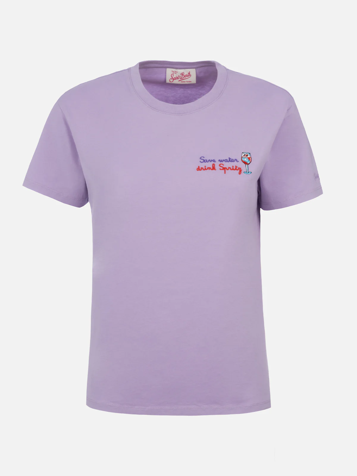 Emilie white cotton t-shirt with Save water drink Spritz embroidery | Special Edition - Image 5