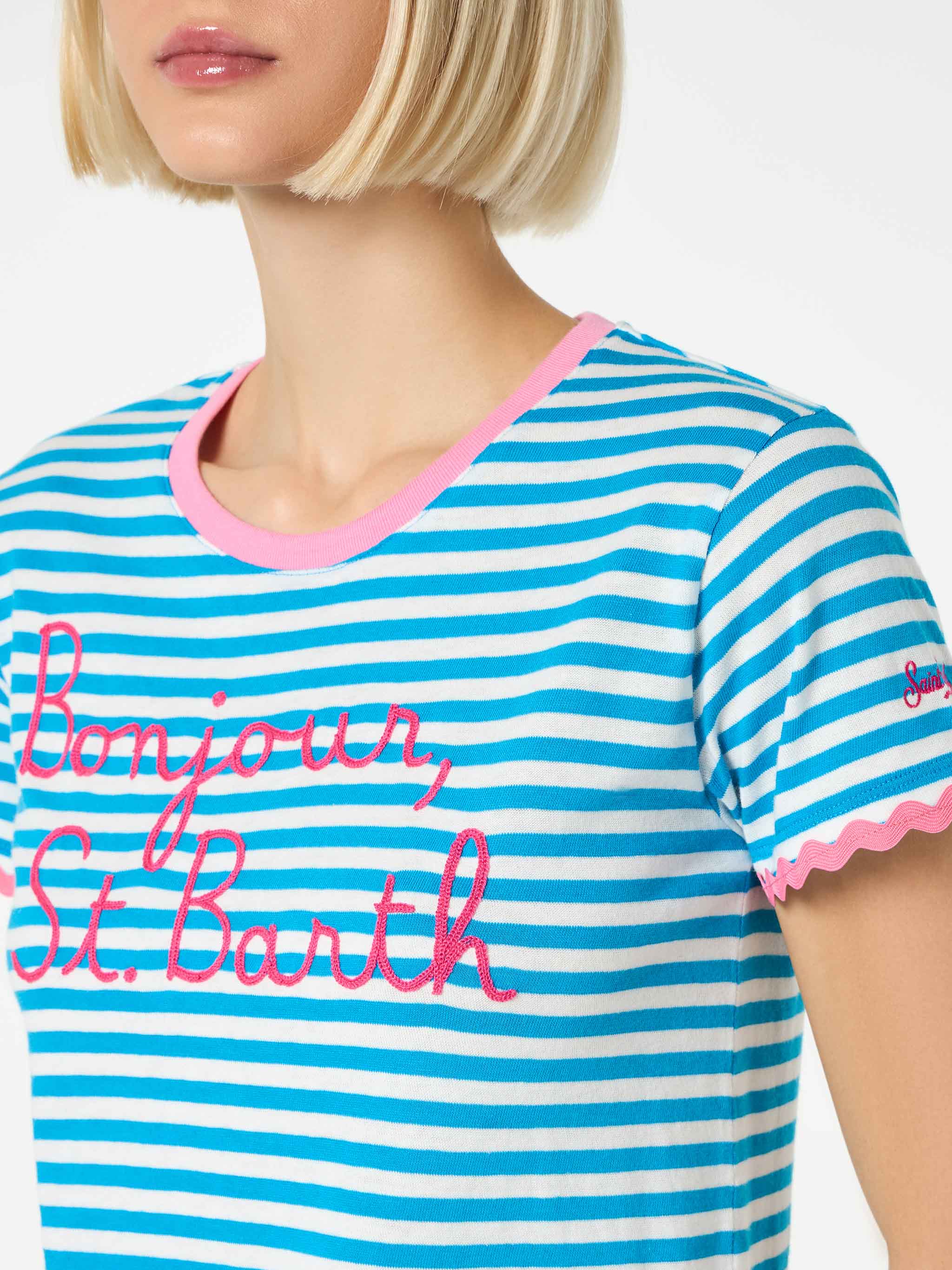 White and blue striped Dana cotton t-shirt with embroidery - Image 2