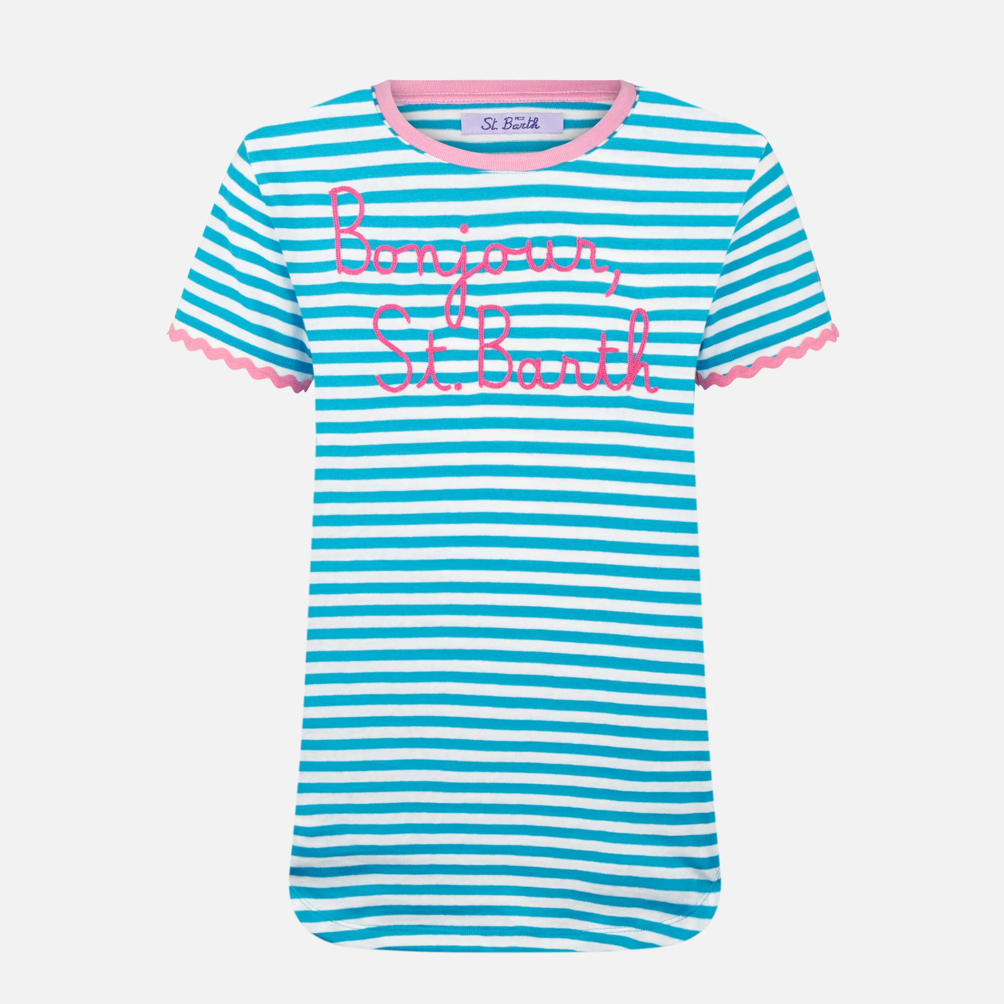White and blue striped Dana cotton t-shirt with embroidery - Image 4