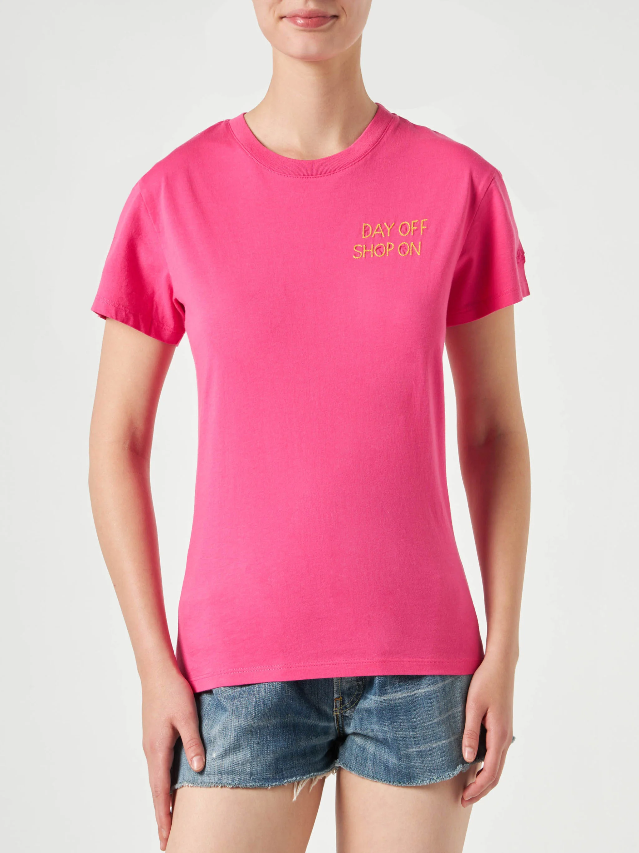 Emilie fuchsia cotton t-shirt with embroidery - Image 2