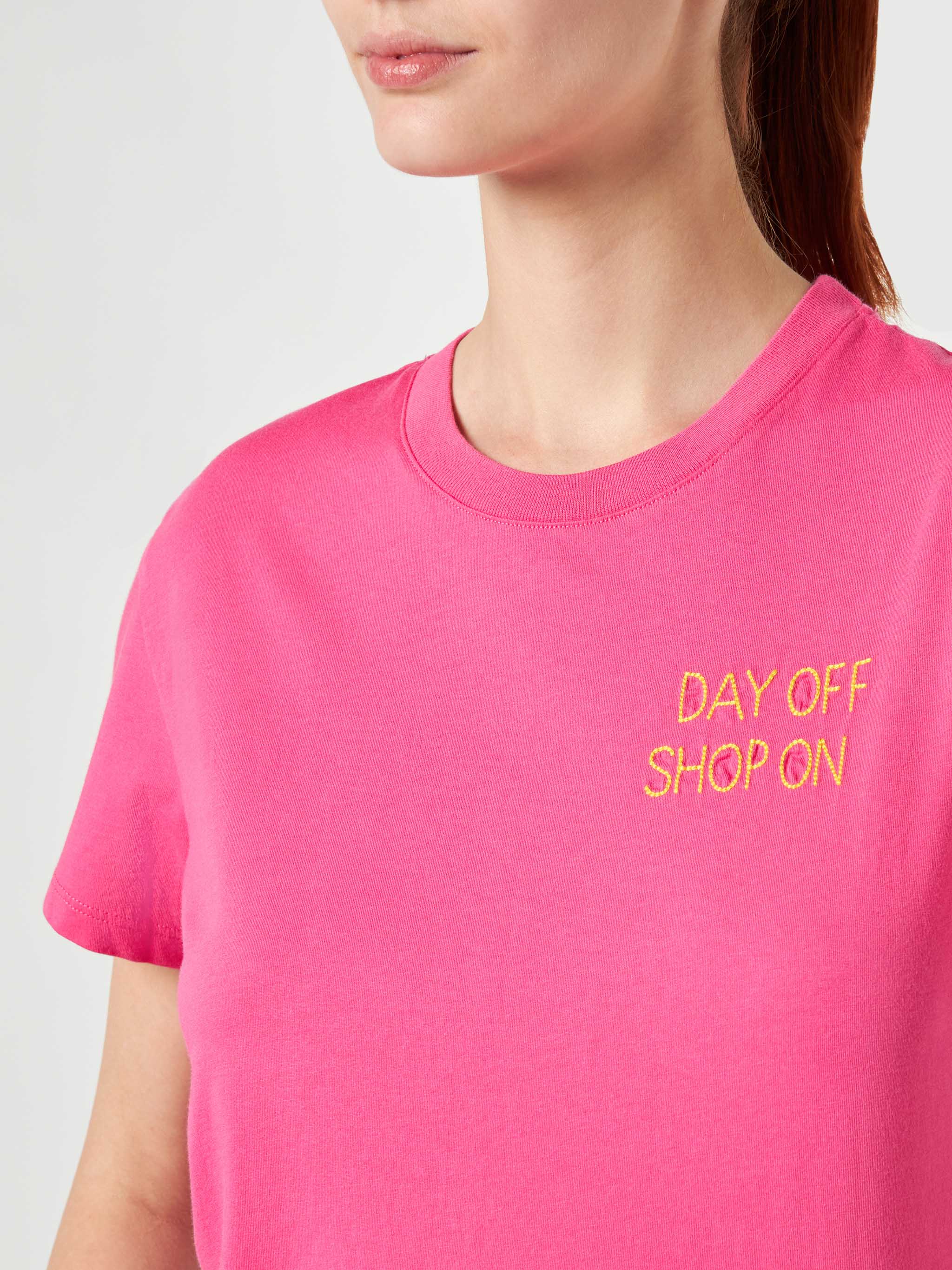 Emilie fuchsia cotton t-shirt with embroidery - Image 3