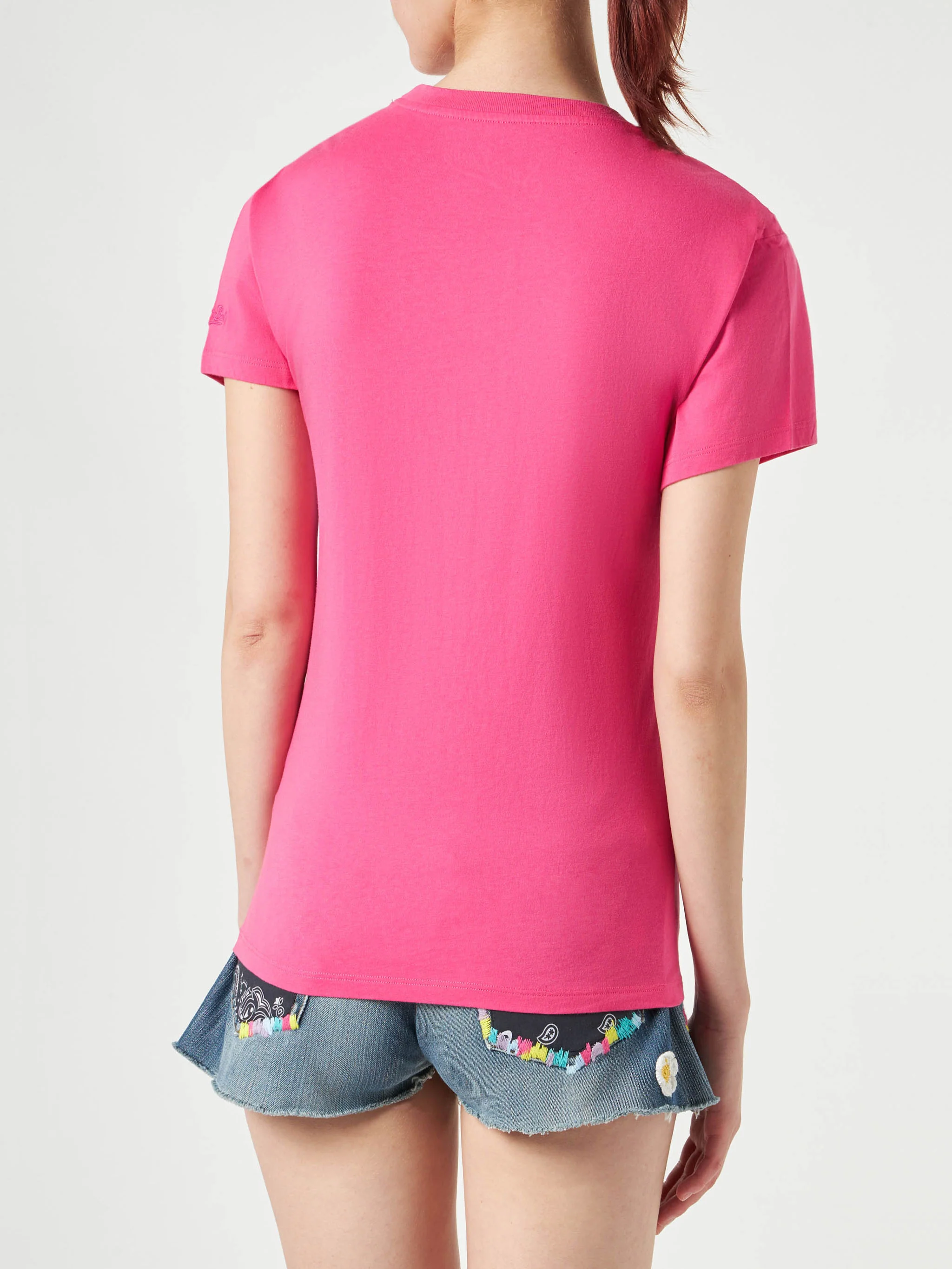 Emilie fuchsia cotton t-shirt with embroidery - Image 4