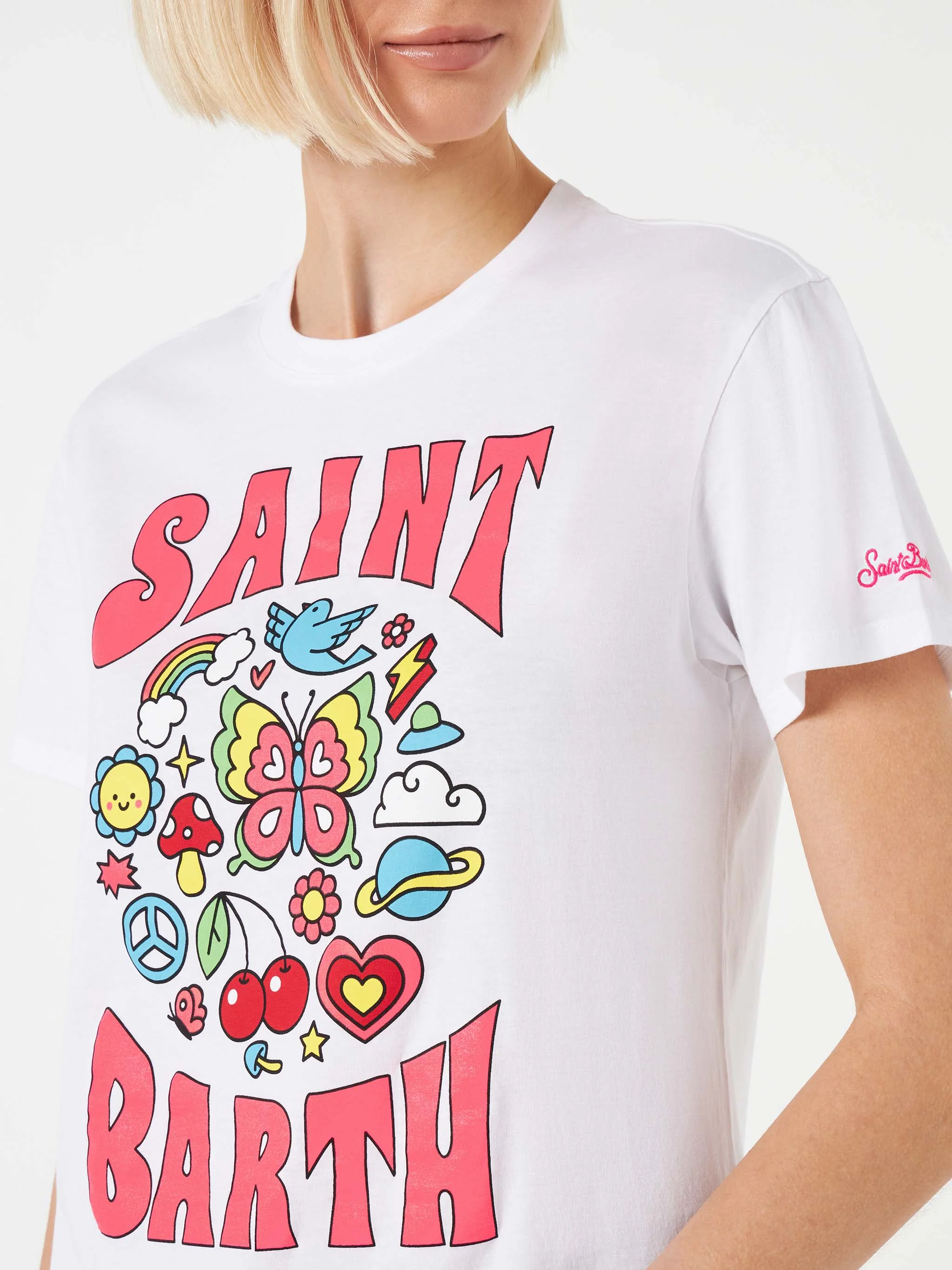 Emilie cotton t-shirt with Saint Barth print - Image 2