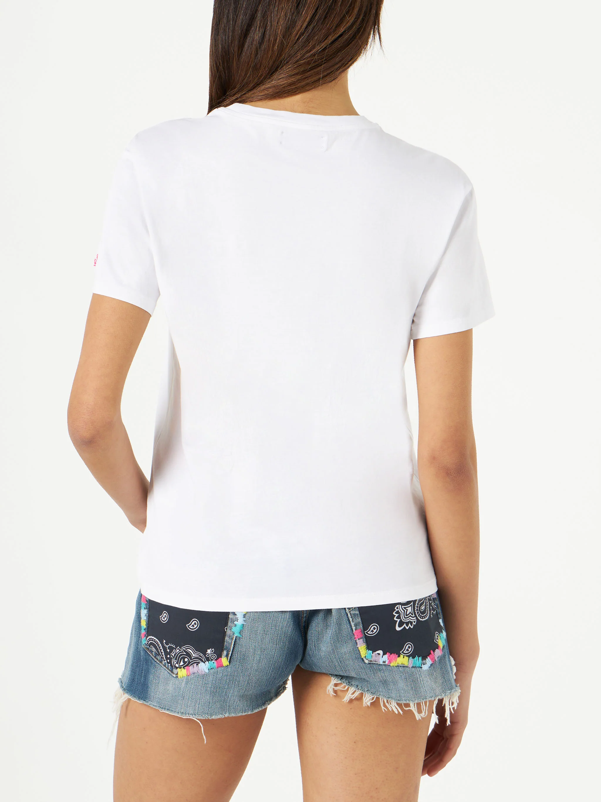 Emilie white cotton t-shirt with Mushrooms Ibiza print - Image 3
