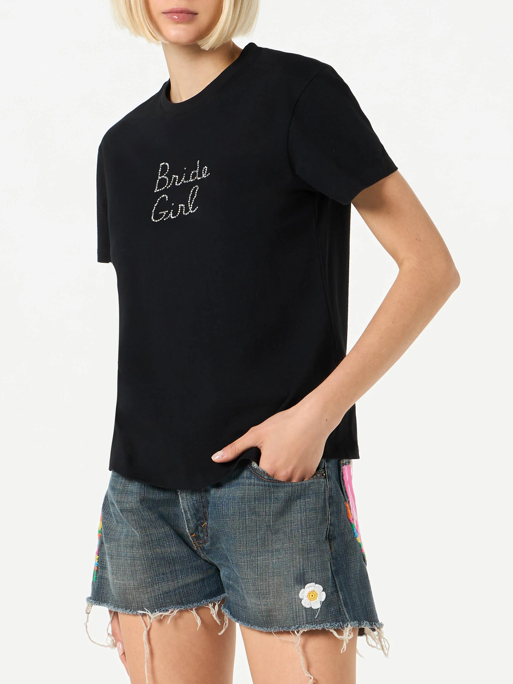 Black Emilie t-shirt with Bride Girl rhinestone embroidery - Image 2